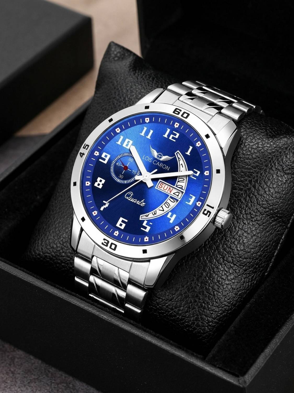 LOIS CARON LCS-8188 BLUE DIAL AND SILVER STRAP DAY & DATE FUNCTIONING WATCH FOR BOYS Analog Watch – For Men