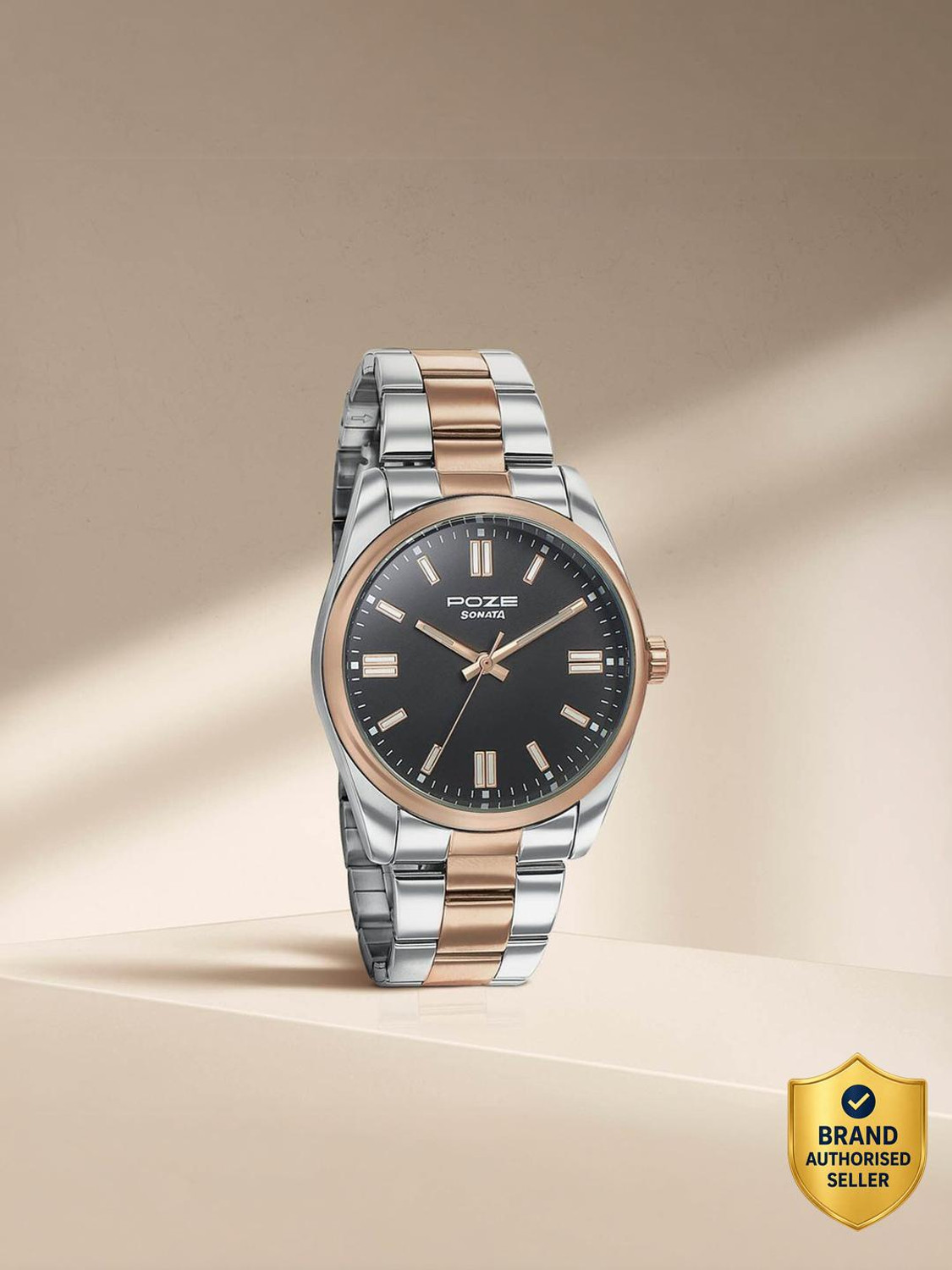 Image of SONATA Sonata Poze Quartz Analog Black Dial Metal Strap Watch for Men - SP70033KM01 Analog Watch - For Men
