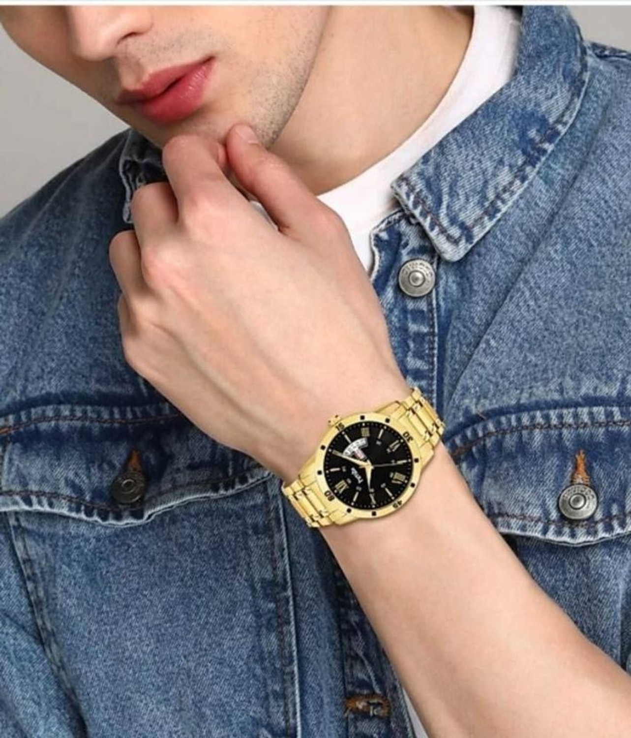 Image of HMT DLX GP Black Roman Golden Black Roman Dail GP With Day & Date Feature Analog Watch - For Men