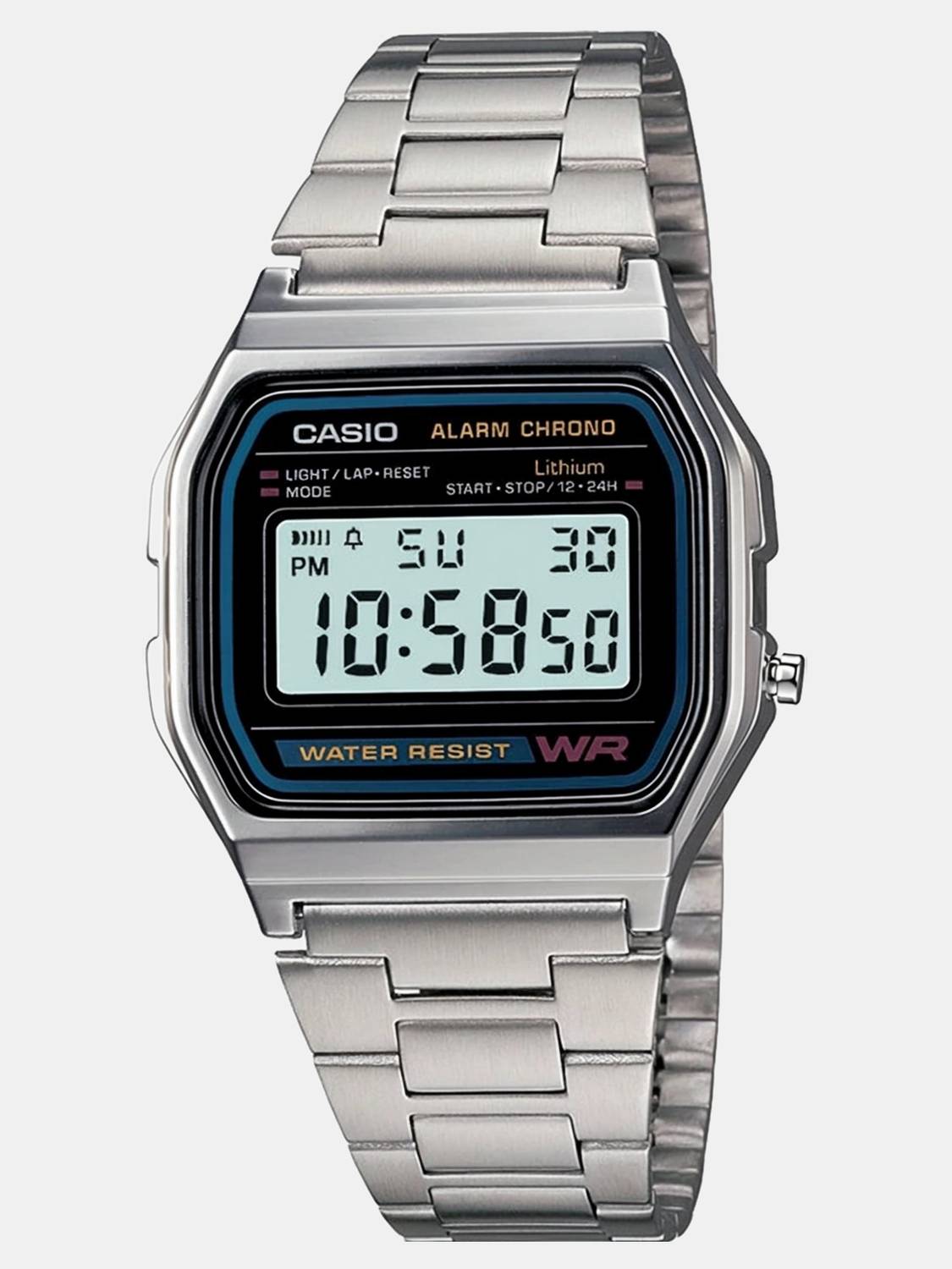 CASIO Vintage A158WA-1DF Black Dial Silver Stainless Steel Band D