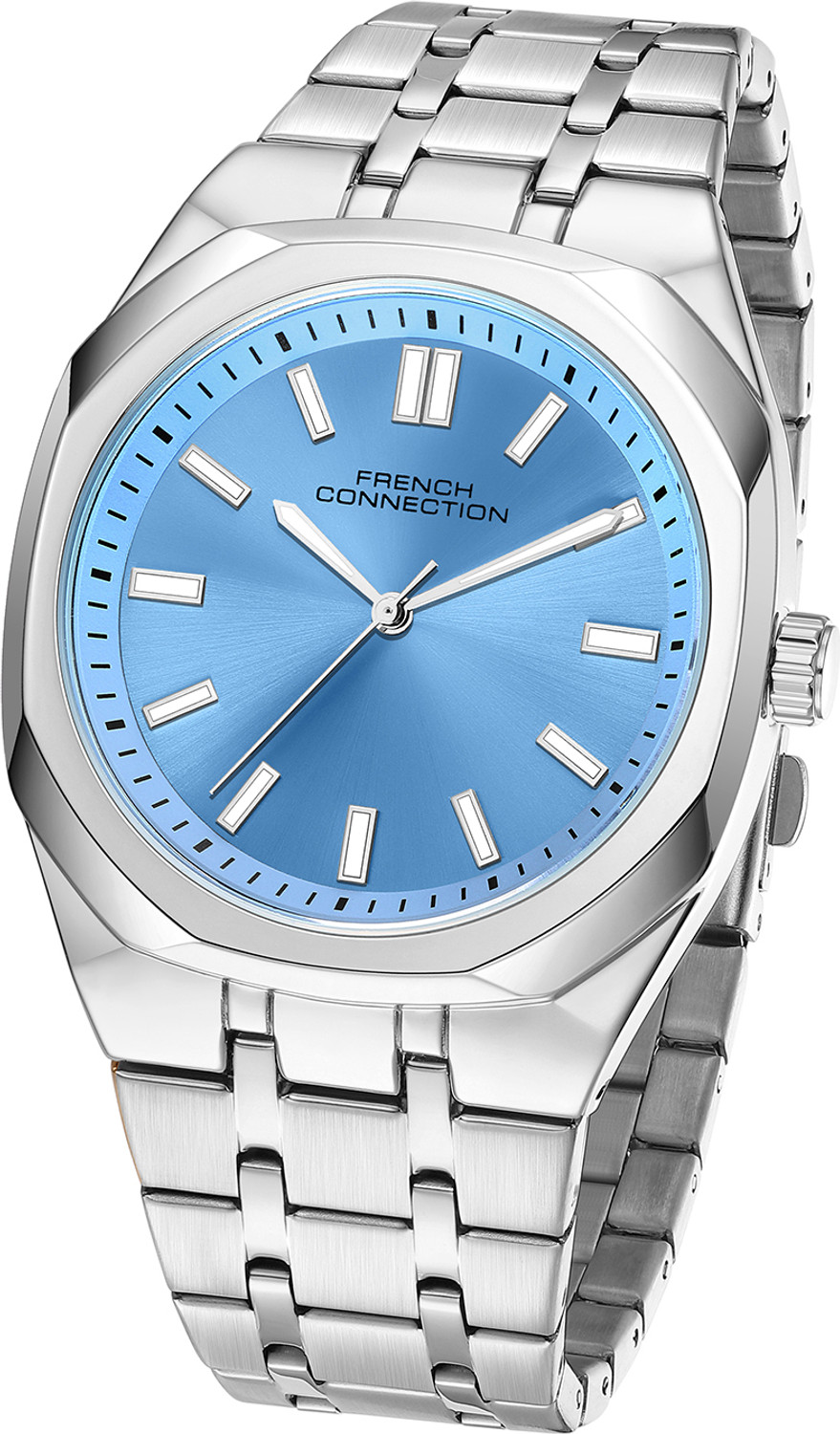 Image of French Connection LUMIERE Blue Sunray Contemporary Dial | Silver Stainless steel QUARTZ Watch for Men Analog Watch - For Men