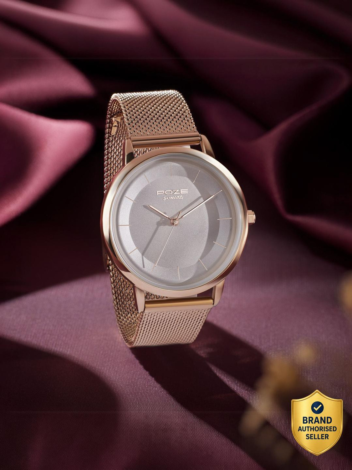 Image of SONATA Sonata Poze Grey Dial Rose Gold Mesh Strap Analog Watch - For Women