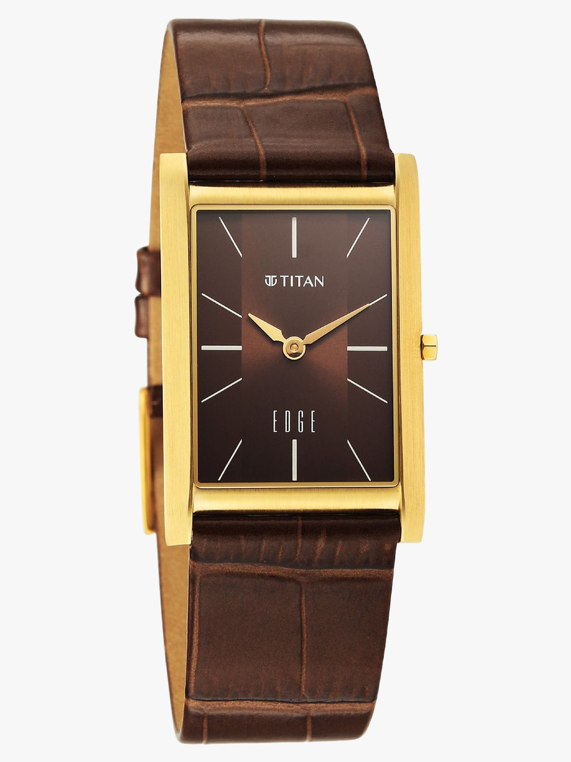 Image of Titan Edge Monture Edge Monture Quartz Brown Dial Gold Leather Strap Analog Watch - For Men