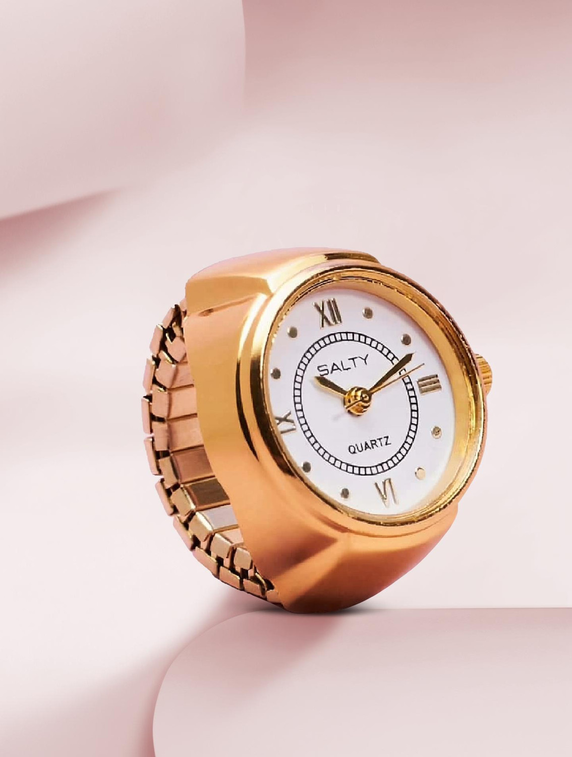 Image of Salty Watch Ring for Women & Girls Gold Ring Watch | Stylish & Stretchable | Finger Ring | Modern Design Analog Watch - For Women