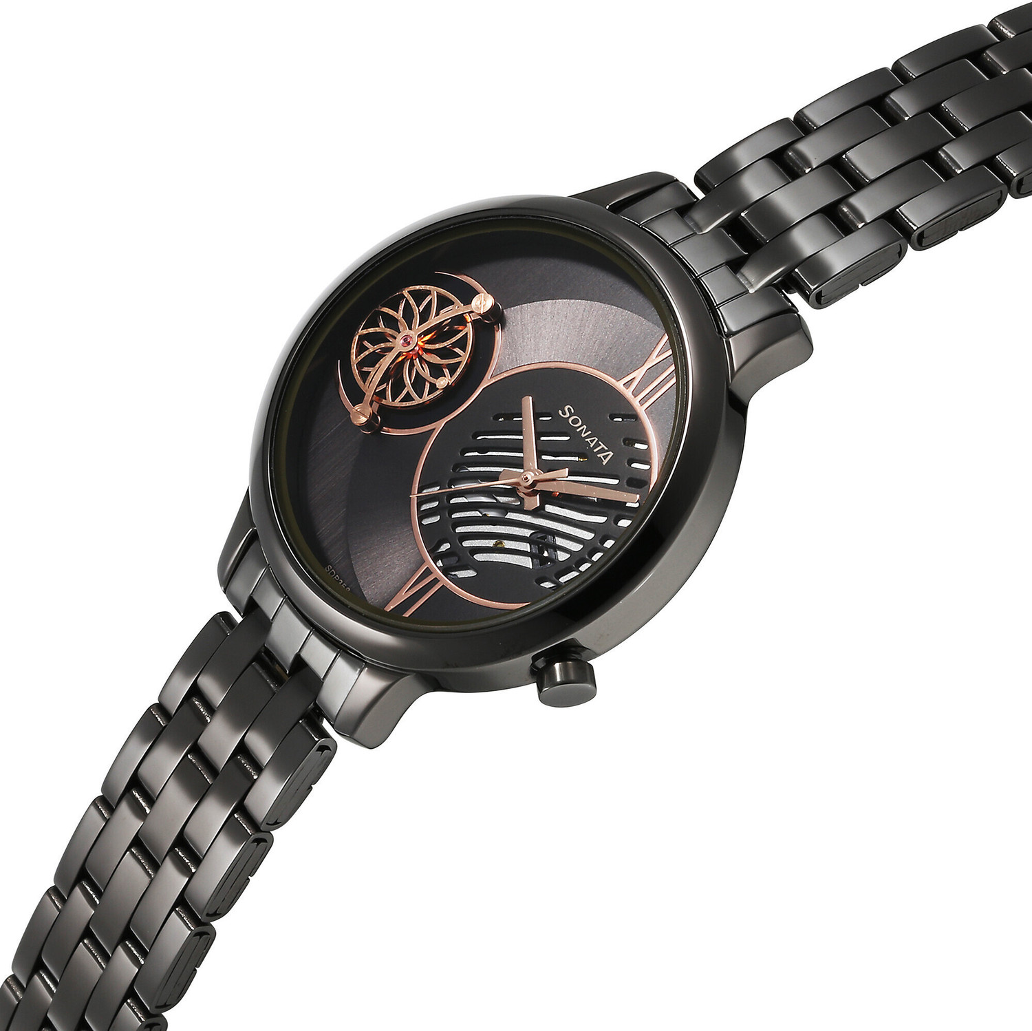 Image of SONATA Unveil- 3.0 Sonata Unveil Black Dial Black Metal Strap Analog Watch - For Women
