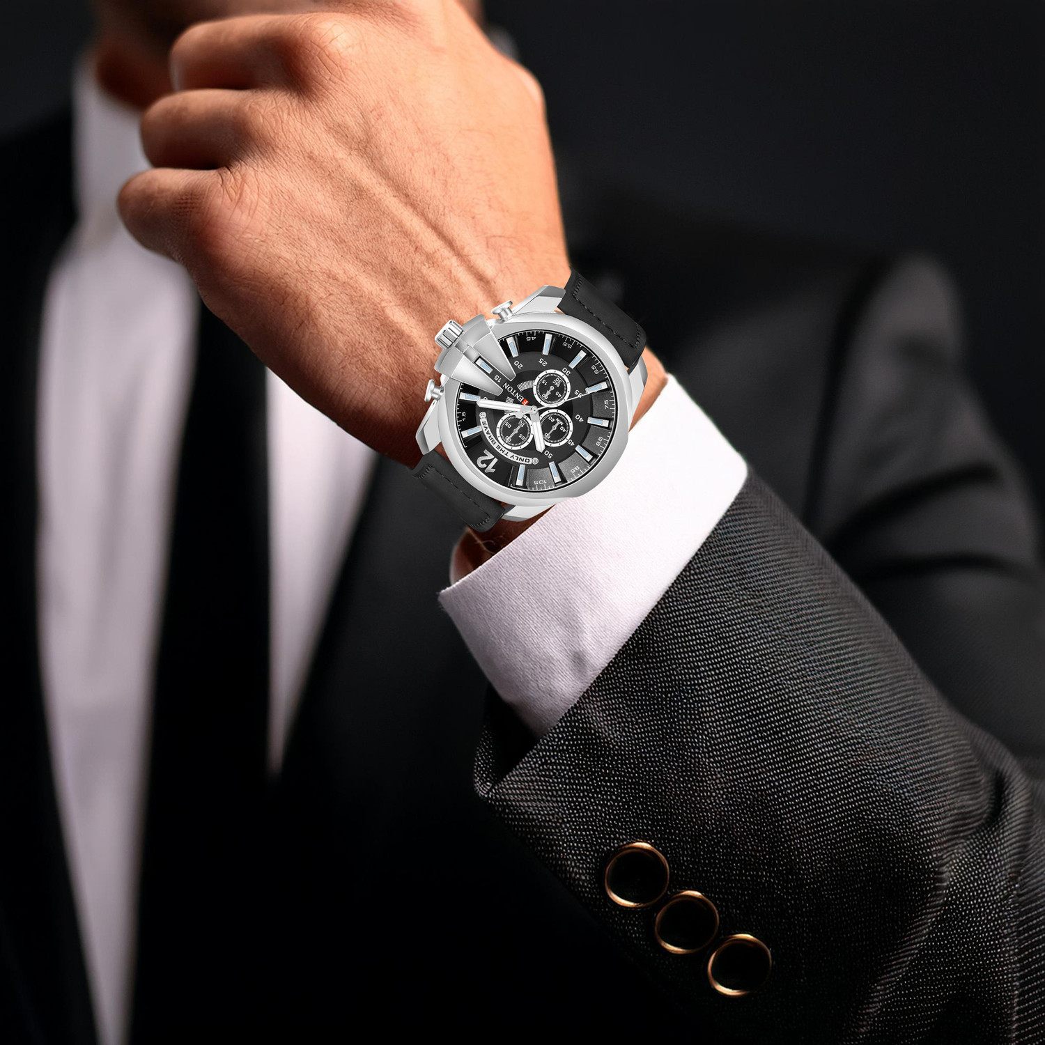Image of FENTON WATCHES Fbn-90151 Trendy Chronograph Watch with Stainless Steel Case, Black Dial Analog Watch - For Men