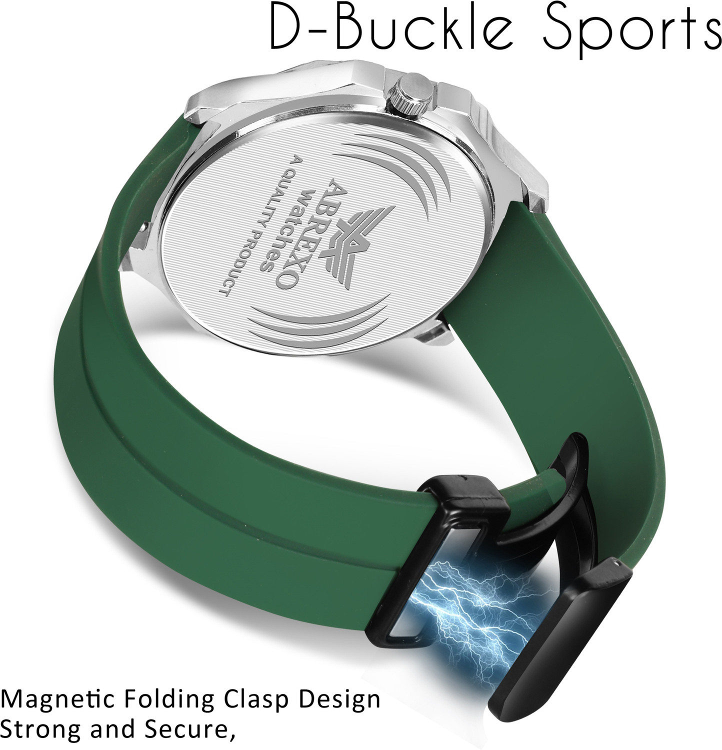 Image of ABREXO Abx8333-SL BK GRN MGT ST Chronograph Look Date Working Green Magnet Silicon Strap Quartz Watch For Boys Analog Watch - For Men