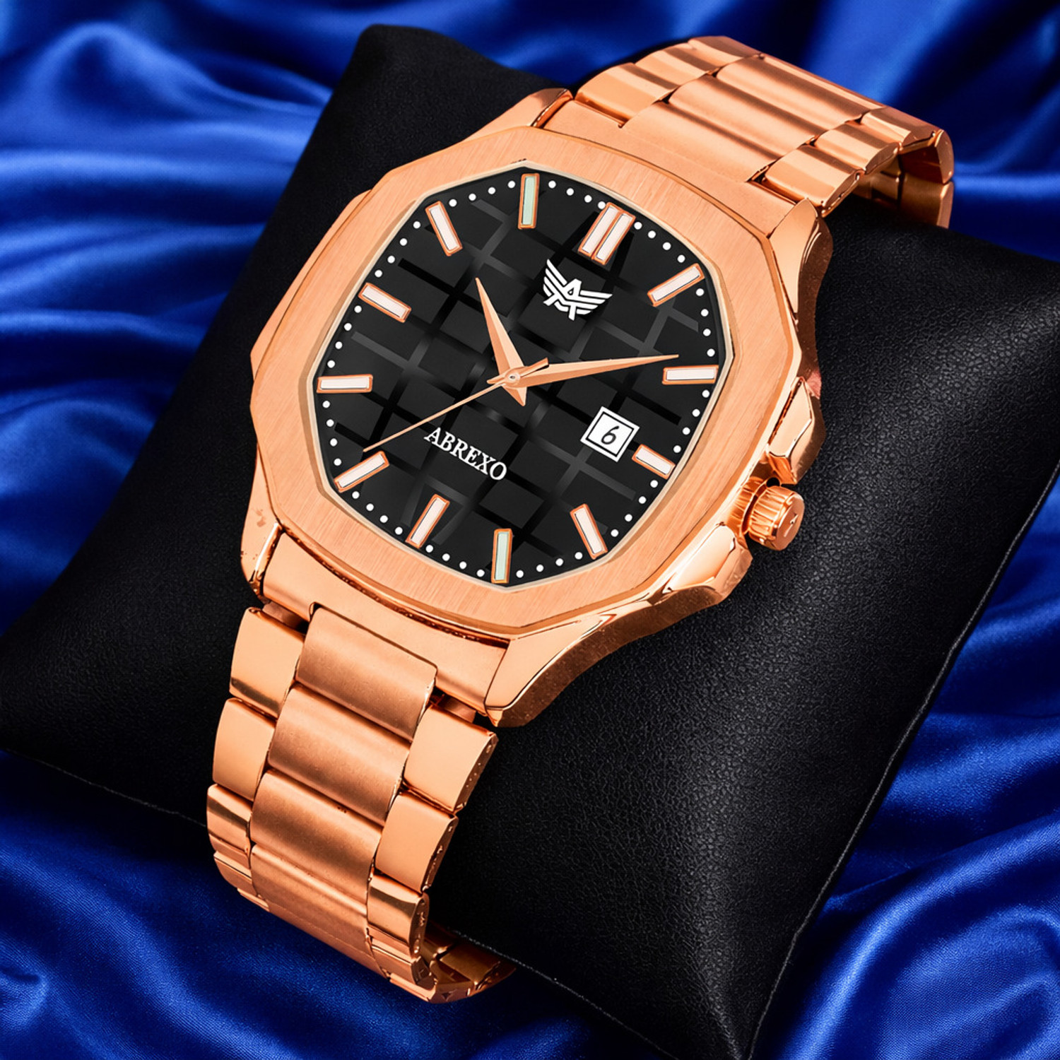 Image of ABREXO Abx8212 BK RG Bracelet Watch Premium Black Dial Date Working Rosegold Stainless Steel Quartz Watch For Boys Analog Watch - For Men