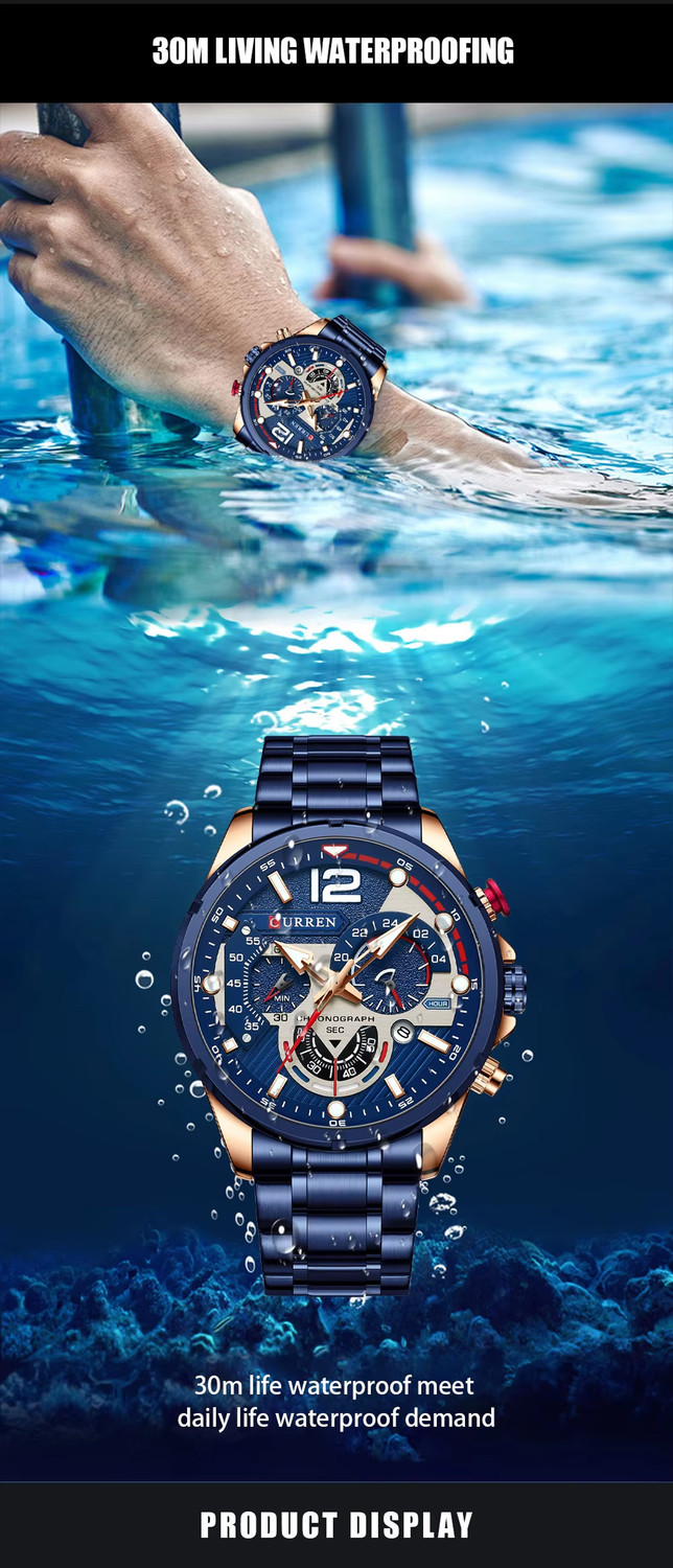 Image of Curren 8395 Men's Sport Quartz Chronograph Wristwatches Luxury Watch-Rose-Blue 8395 Men's Sport Quartz Chronograph Wristwatches Luxury Watch-Rose-Blue Analog Watch - For Men