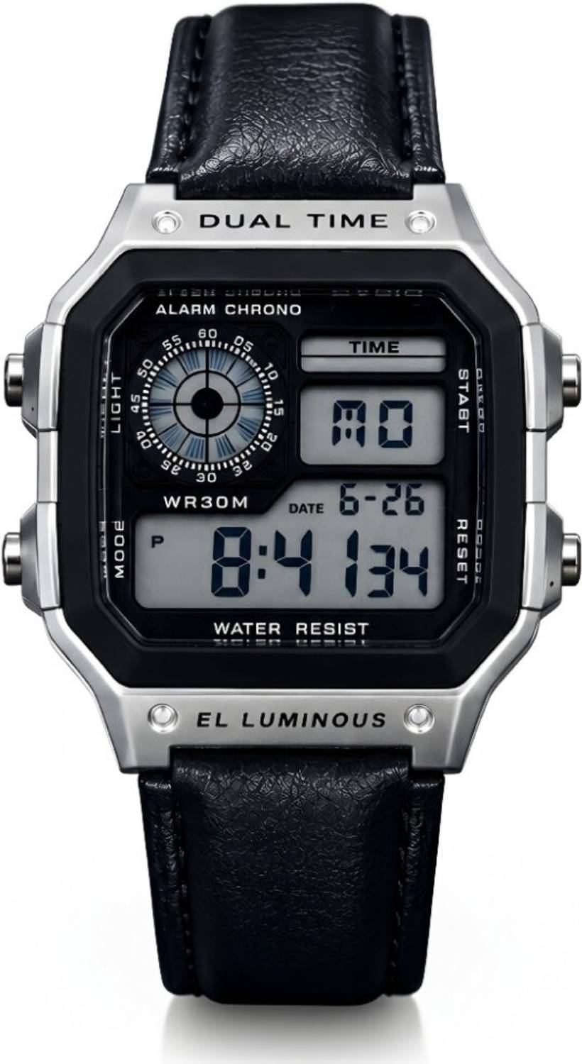 GLORYSELLS GASIQ-SILVER DIEL-BLACK LEATHER GASIQ NEW DIGITAL Digital Watch  - For Men price history chart and lowest price