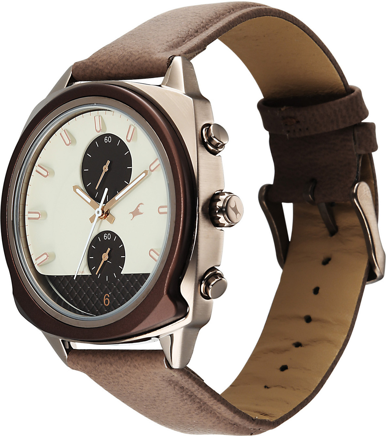 Image of Fastrack Gelato Gelato Cookies n Cream Chronograph Dial Brown Leather Strap Watch Analog Watch - For Men