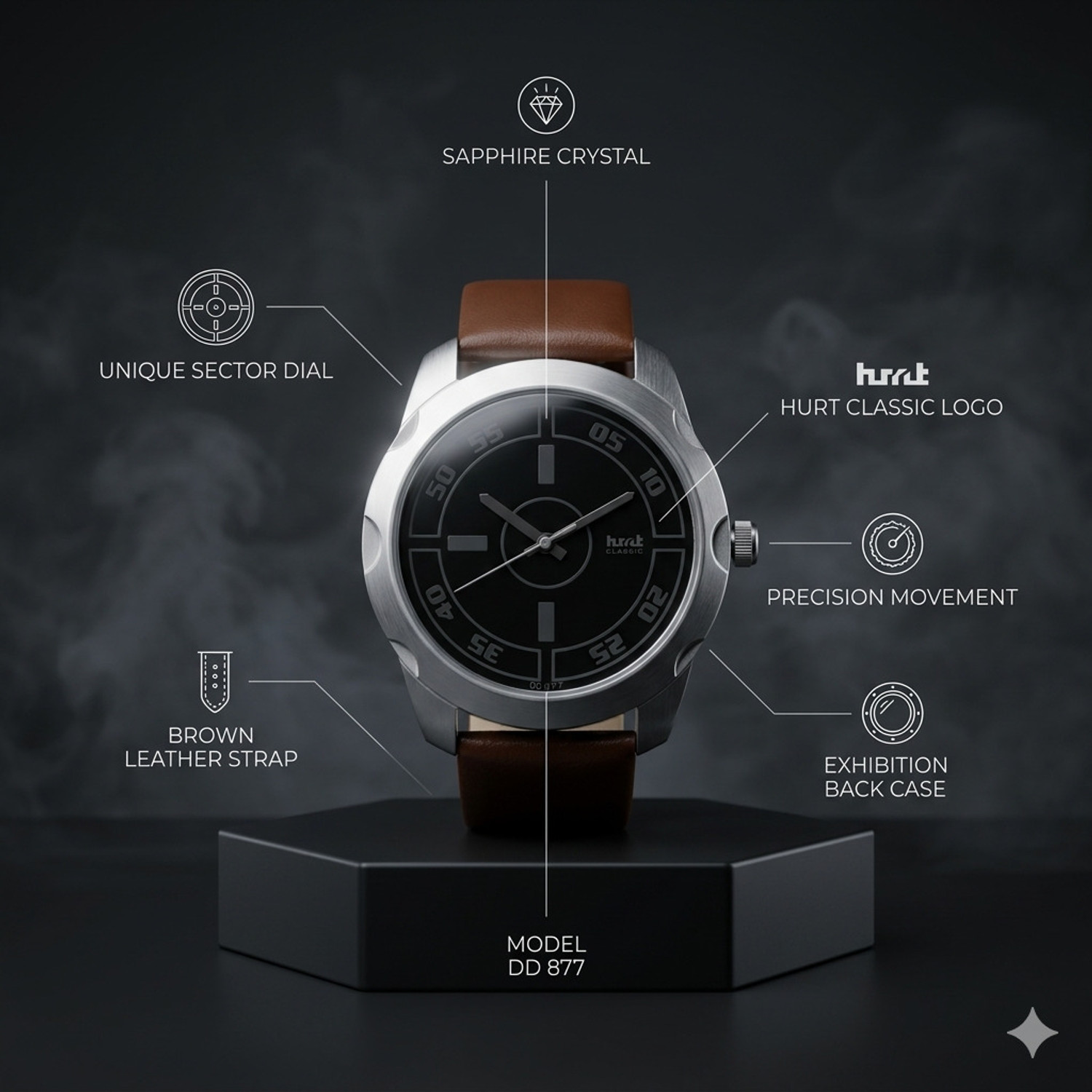 Image of HMT DLX 3123SL02 Black Brown Strap Attractive Premium Summer collection Analog Watch - For Men