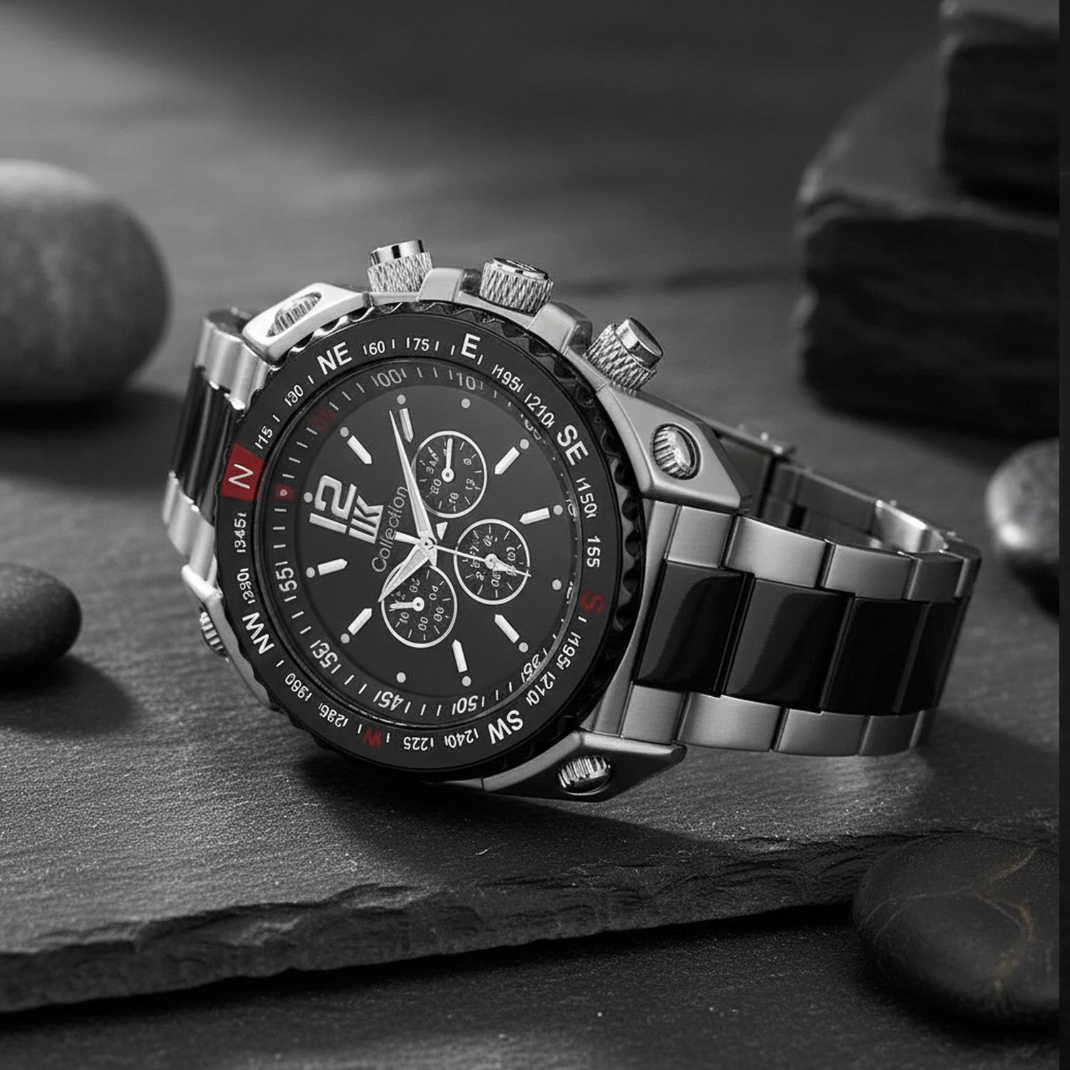 Image of IIK Collection Watch for Men Black heavy Dial Metal Chain Boys Analog Watch - For Men