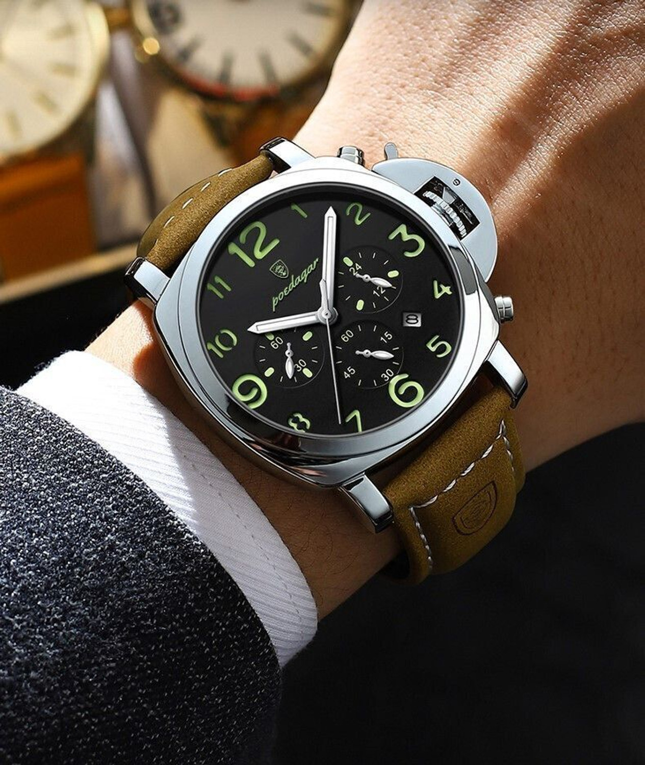 Image of OVERFLY POEDAGAR Mens Watch Analog Chronograph Luxury Brown Strap Wrist Watch For Men Analog Watch - For Men