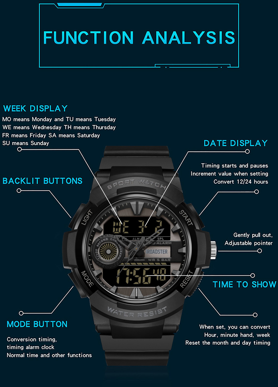 Image of Roadster RS104 Multi-Functional Digital and Analog watch for Men Analog-Digital Watch - For Men