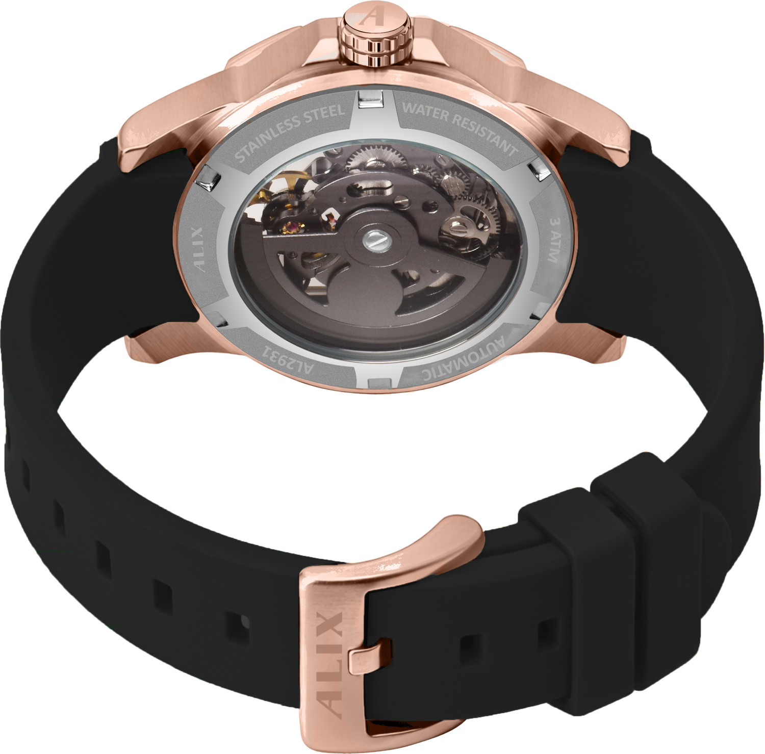 Image of Alix AL2931 Rose Gold-Black Mahadev Legacy Dial With Black Silicon Strap Analog Watch - For Men