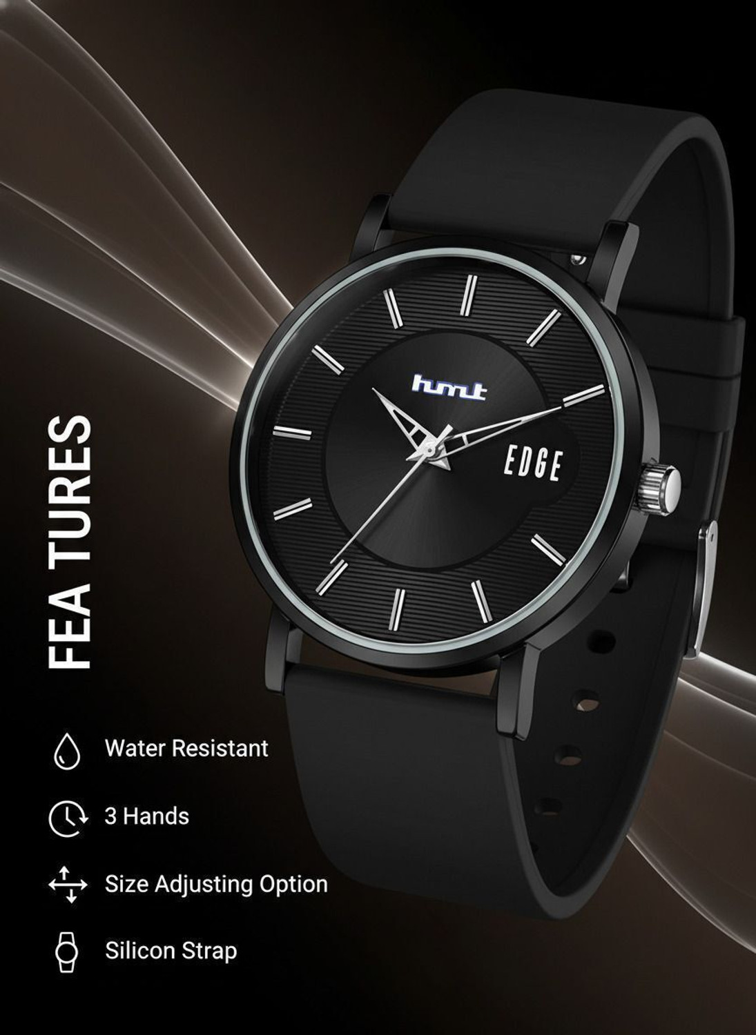 Image of Hmrt Black Dial Black Silicone Strap Analog Watch - For Men