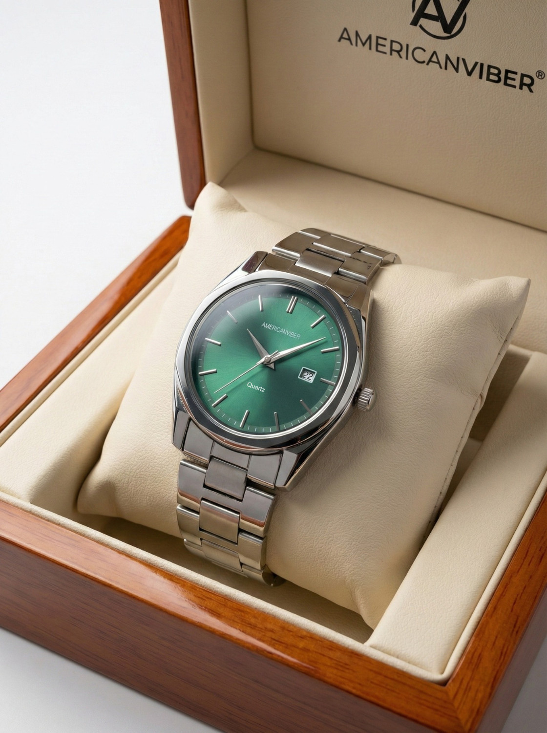 Image of Americanviber AVM0040 Men's Solid Plan Dial Quartz Watch with Adjustable Stainless Steel Belt Analog Watch - For Men