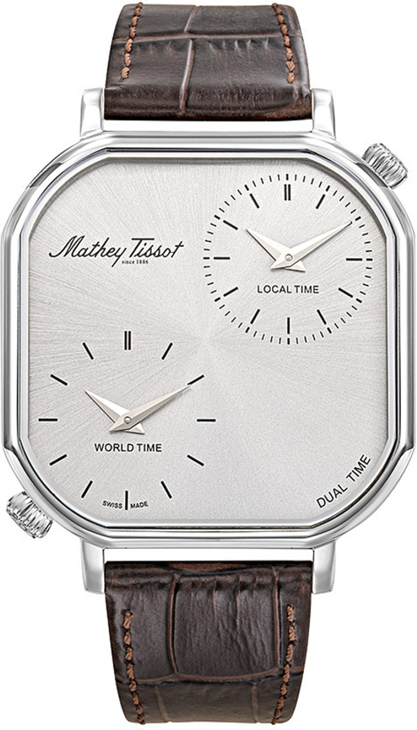 Image of Mathey-Tissot Monsoon Dual-Time Swiss Made Quartz Silver Dial Analog Watch - For Men