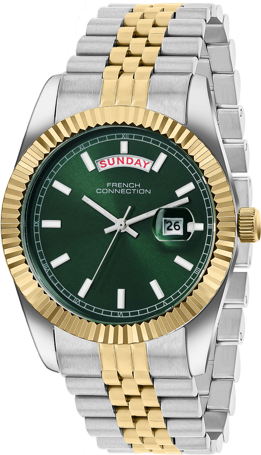Image of French Connection Green Day and Date Modern Dial | Two-tone Stainless Steel Watch for Men Analog Watch - For Men FCND10NTM