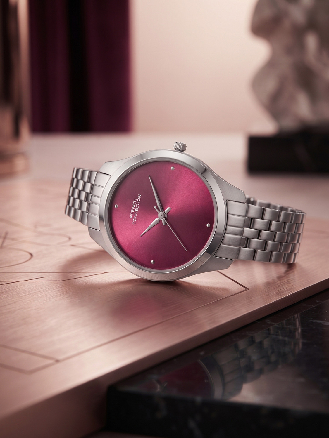 Image of French Connection FCND40PRSM Purple Sunray Round Dial Quartz Analog Watch - For Women