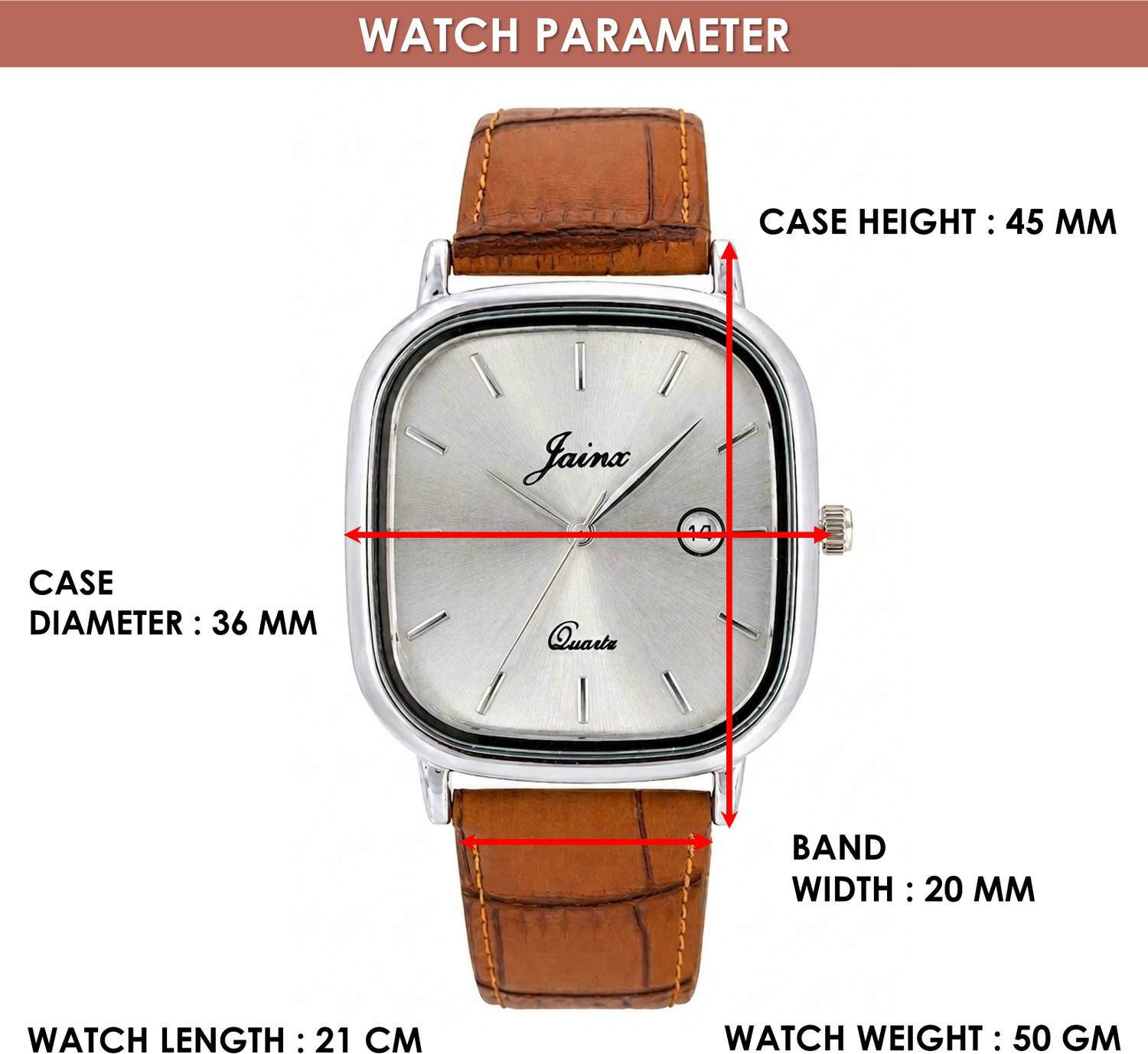JAINX Silver Dial Tan Leather Men's Watch - Image 3