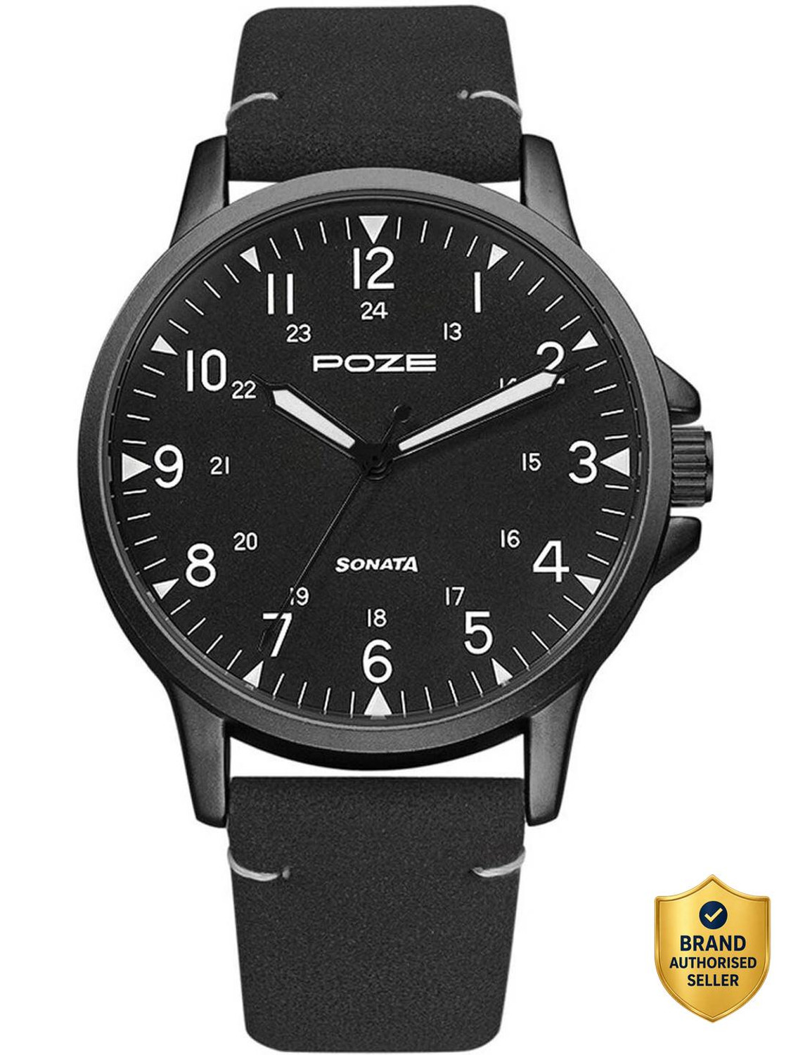 Image of SONATA Sonata Poze Quartz Analog Black Dial PU Leather Strap Watch for Men Analog Watch - For Men