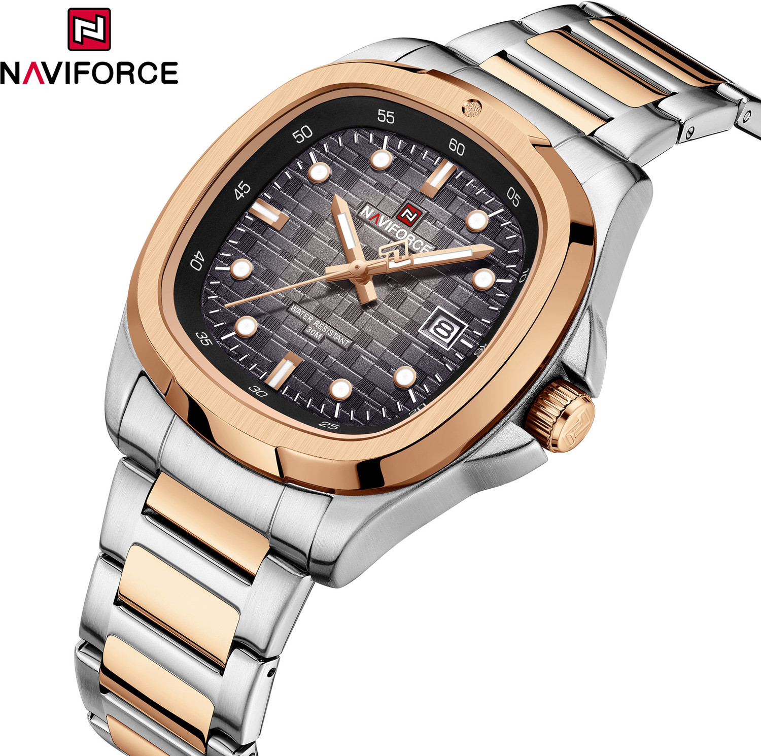 Image of NAVIFORCE NF9240 Square Unique temperament Silver Rosegold bracelet strap with Grey dial Analog Watch - For Men