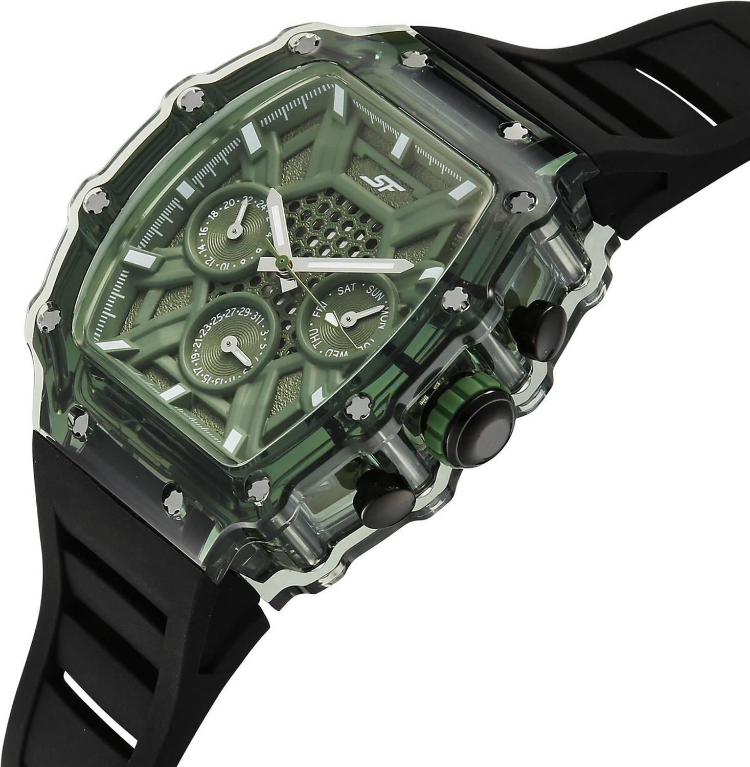 SONATA SF Maiden Voyage Quartz Watch Green Dial Black Silicon Strap - Image 3