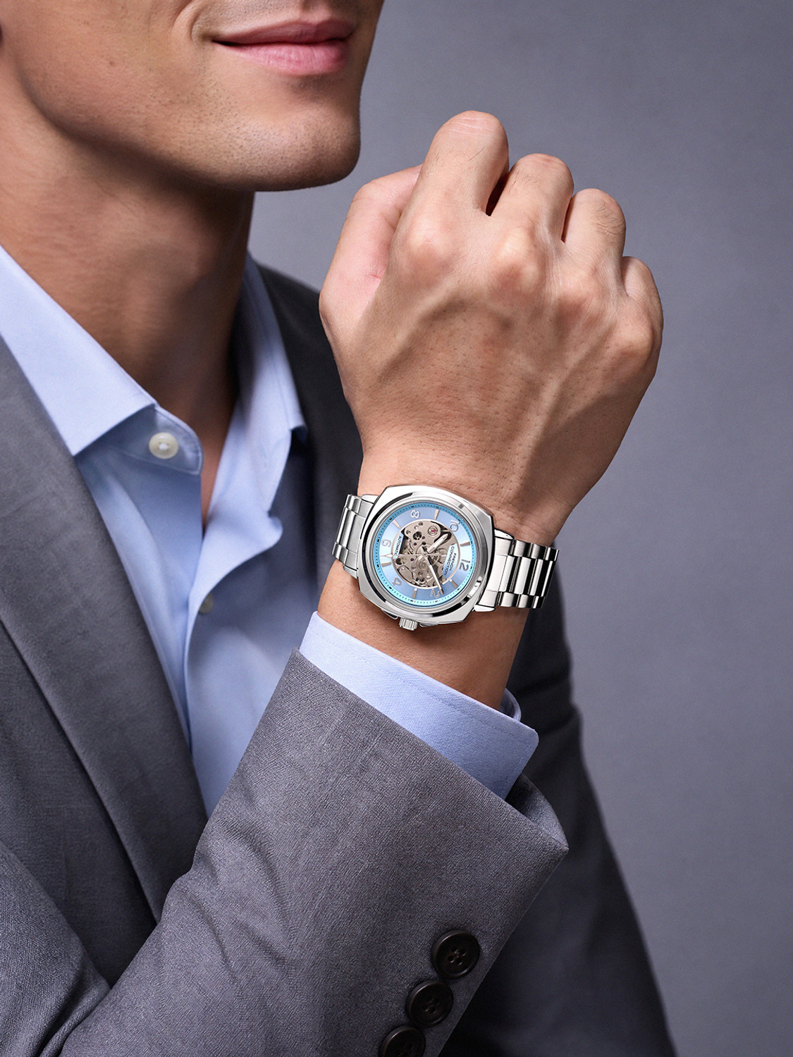 Image of French Connection FCA44USM Blue Sunray Round Dial Automatic Analog Watch - For Men