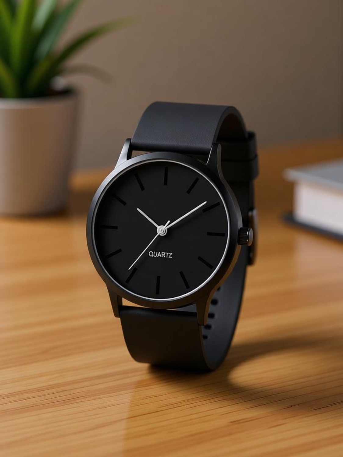 Image of LEBENSZEIT Classic Dial Black Watch for Men - Smart Strap & Thin Hand Design Analog Watch - For Boys