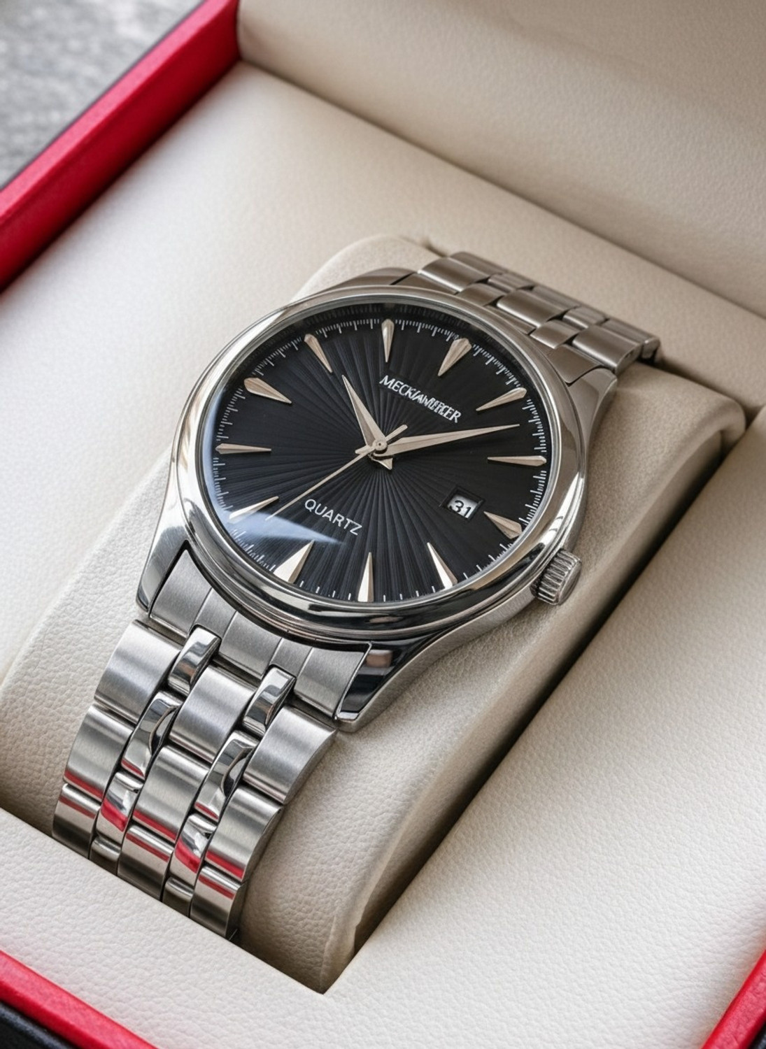 Image of Americanviber AVM0045 Round Dial Stainless Steel Belt Watch with Date Function Analog Watch - For Men