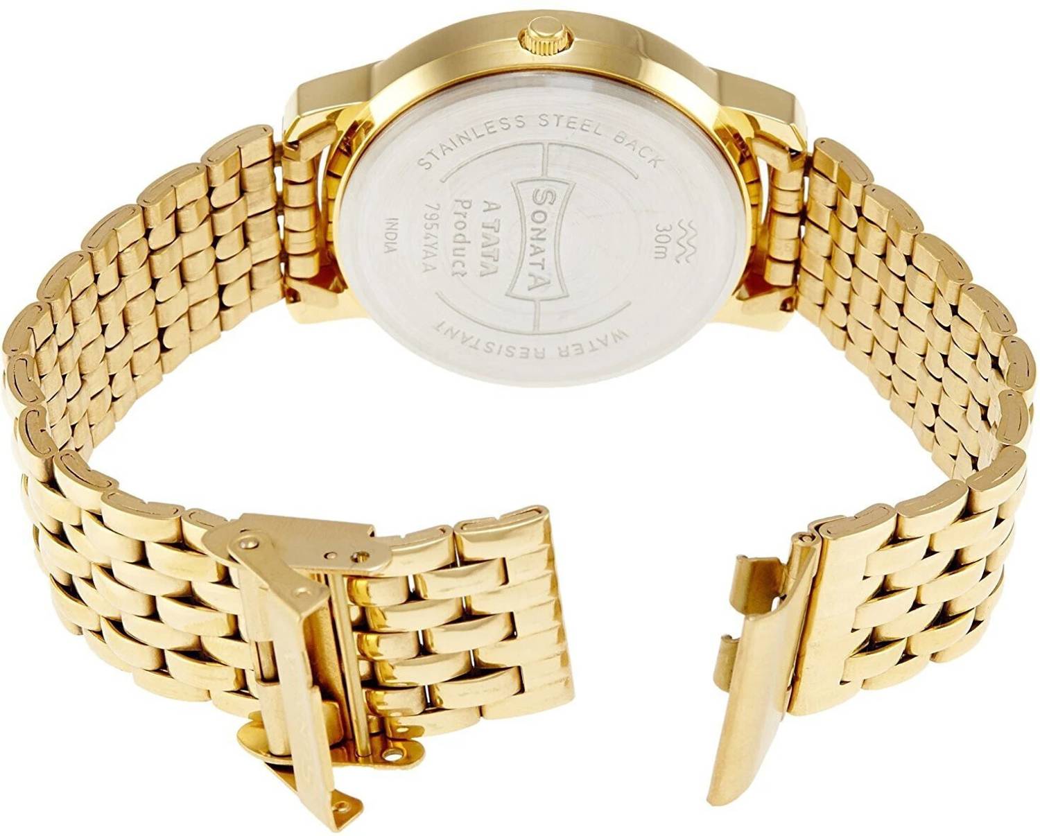 SONATA NP7954YM01W Sonata with Day Date White Dial Gold