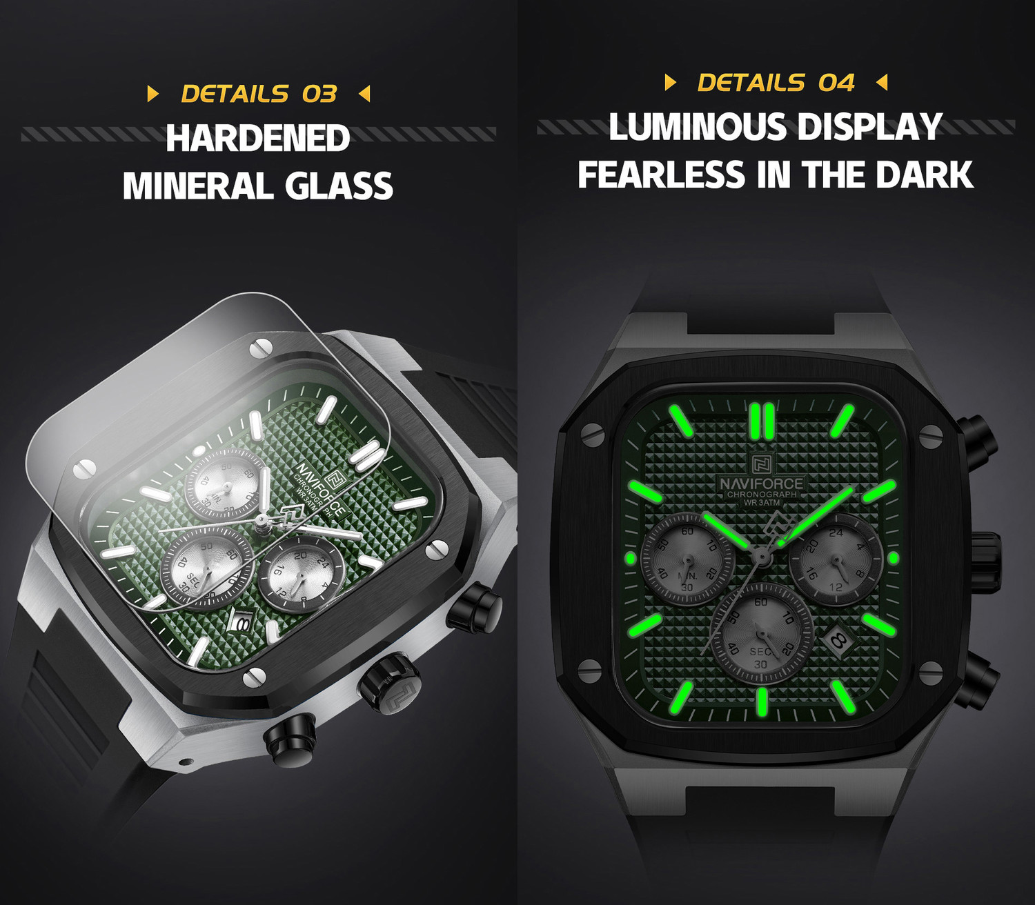 Image of NAVIFORCE Square Case Minimal vangaurd Luminous display dial watch Analog Watch - For Men