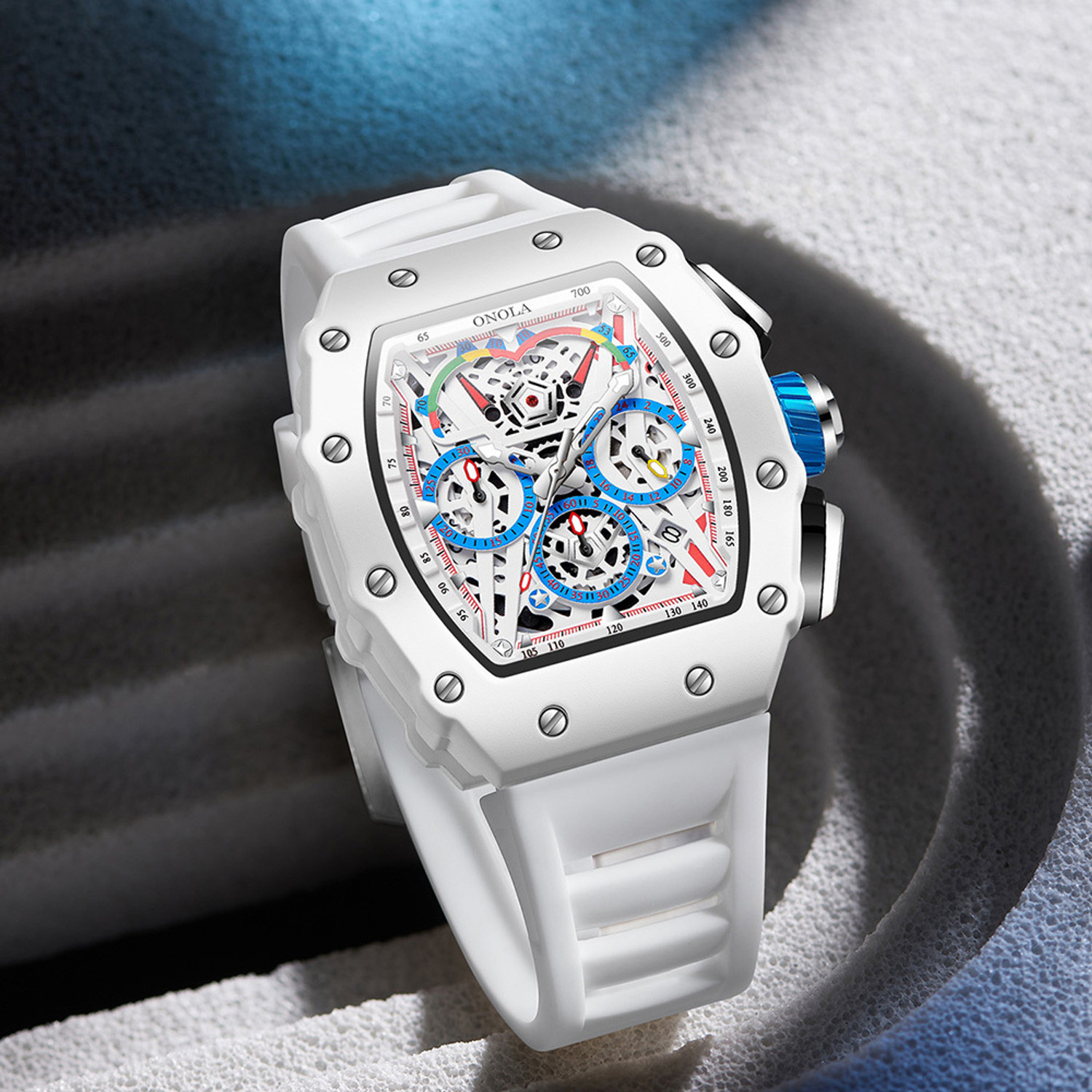 Image of ONOLA Mens Watches Chronograph Luxury White Silicone Strap Wrist Watch for Men Analog Watch - For Men