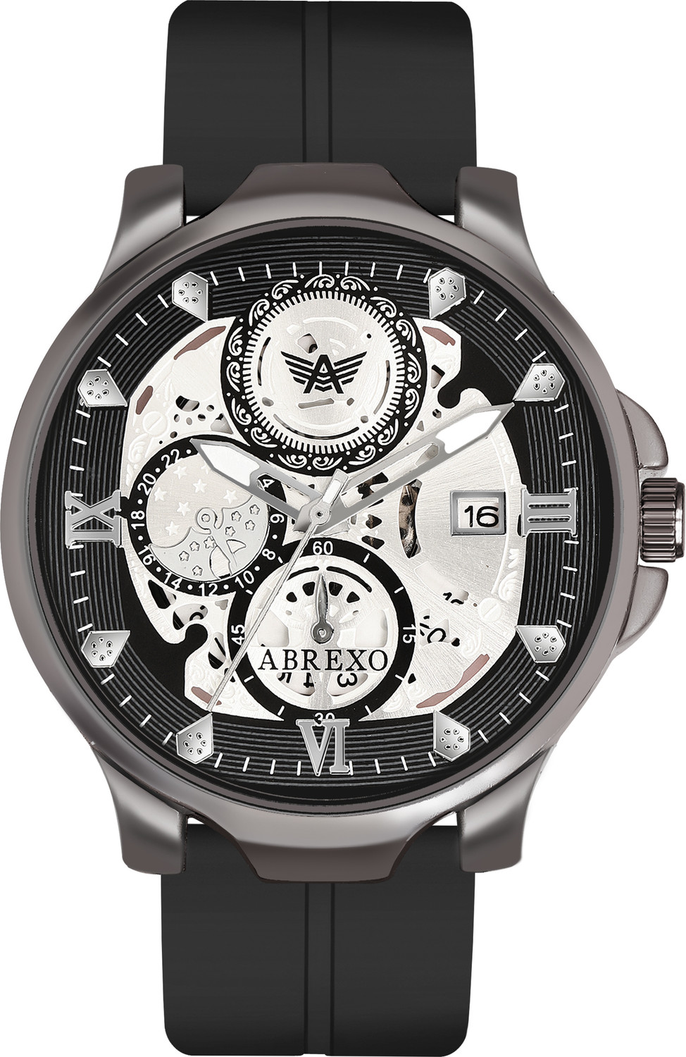 Image of ABREXO Ab8341-BK ARB MGT ST Chronograph Look Gun Metal Date Working Black Arabic Magnet Strap Watch For Boys Analog Watch - For Men