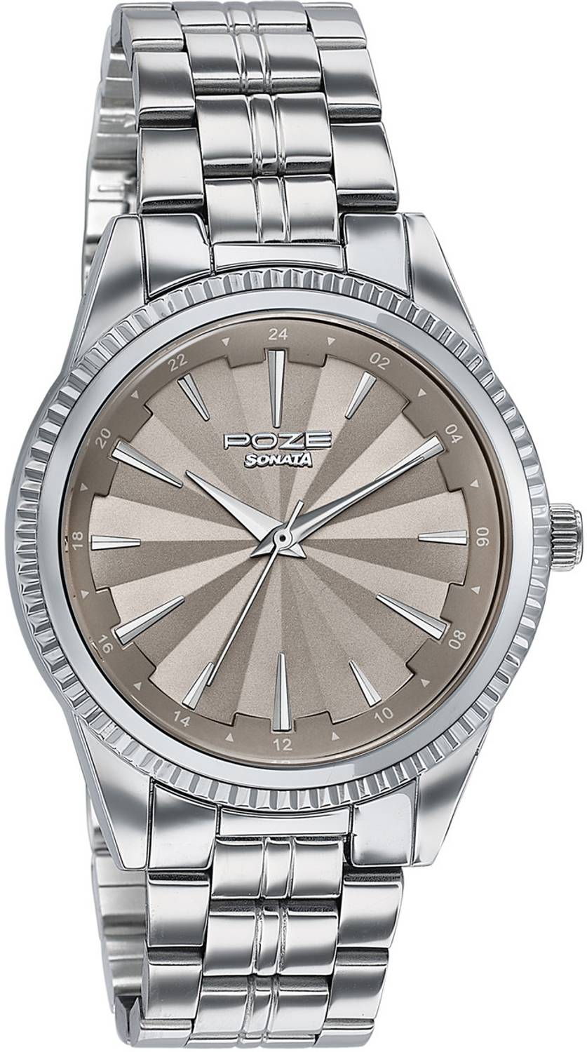 SONATA Poze 7 Taupe Dial Silver Sheet Metal Strap Watch - Image 3