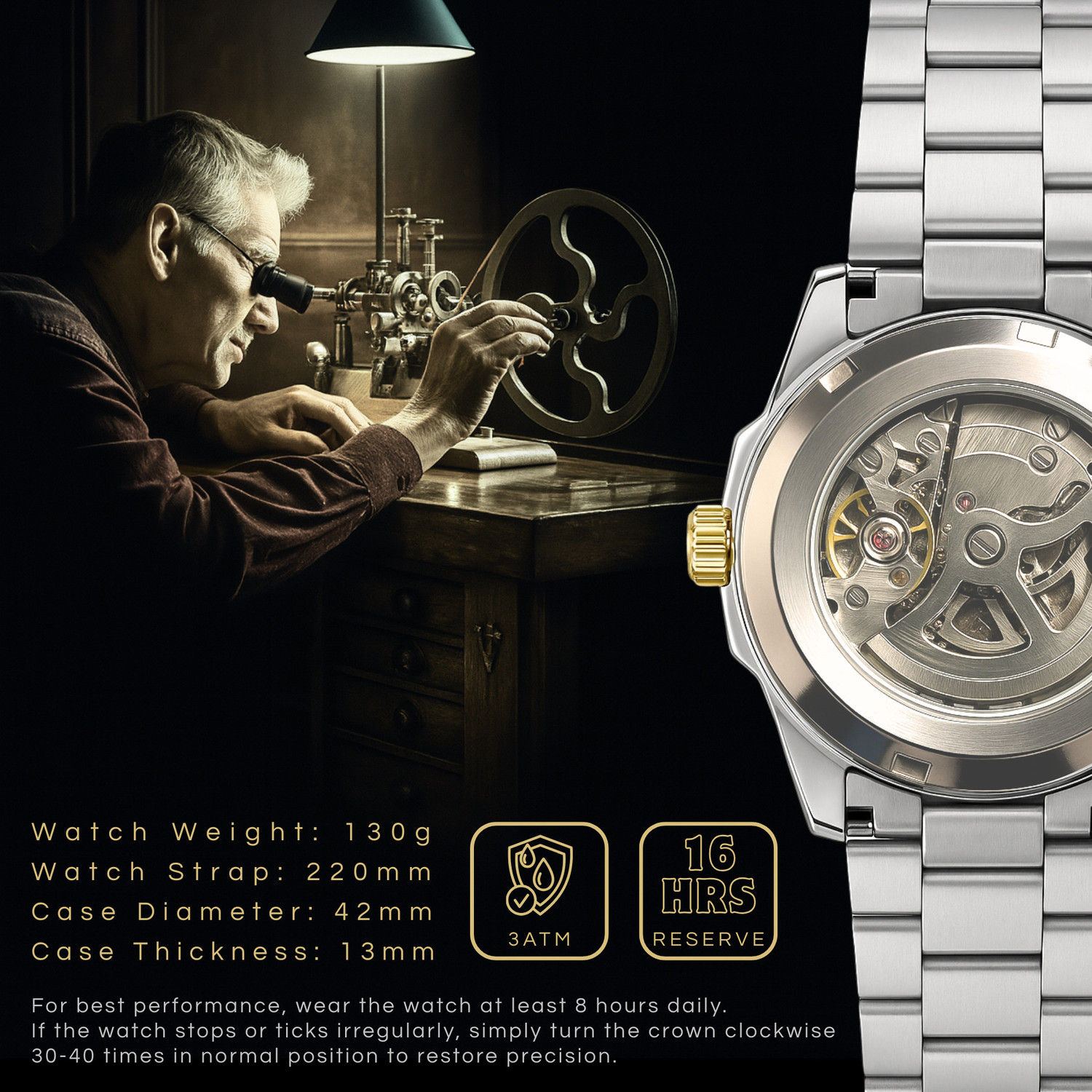 Image of HORAME 42MM Automatic Watch For Men, Square Skeleton Dial Mechanical Watch For Men 42MM Automatic Watch For Men, Square Skeleton Dial Mechanical Watch For Men Analog Watch - For Men