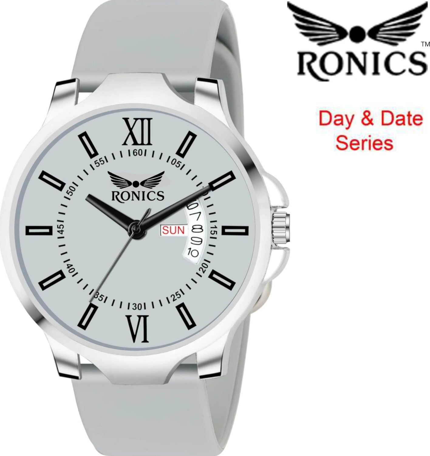 Image of ronics Ronics fancy attractive latest grey dial grey strap Silicon strap Analog Watch - For Men