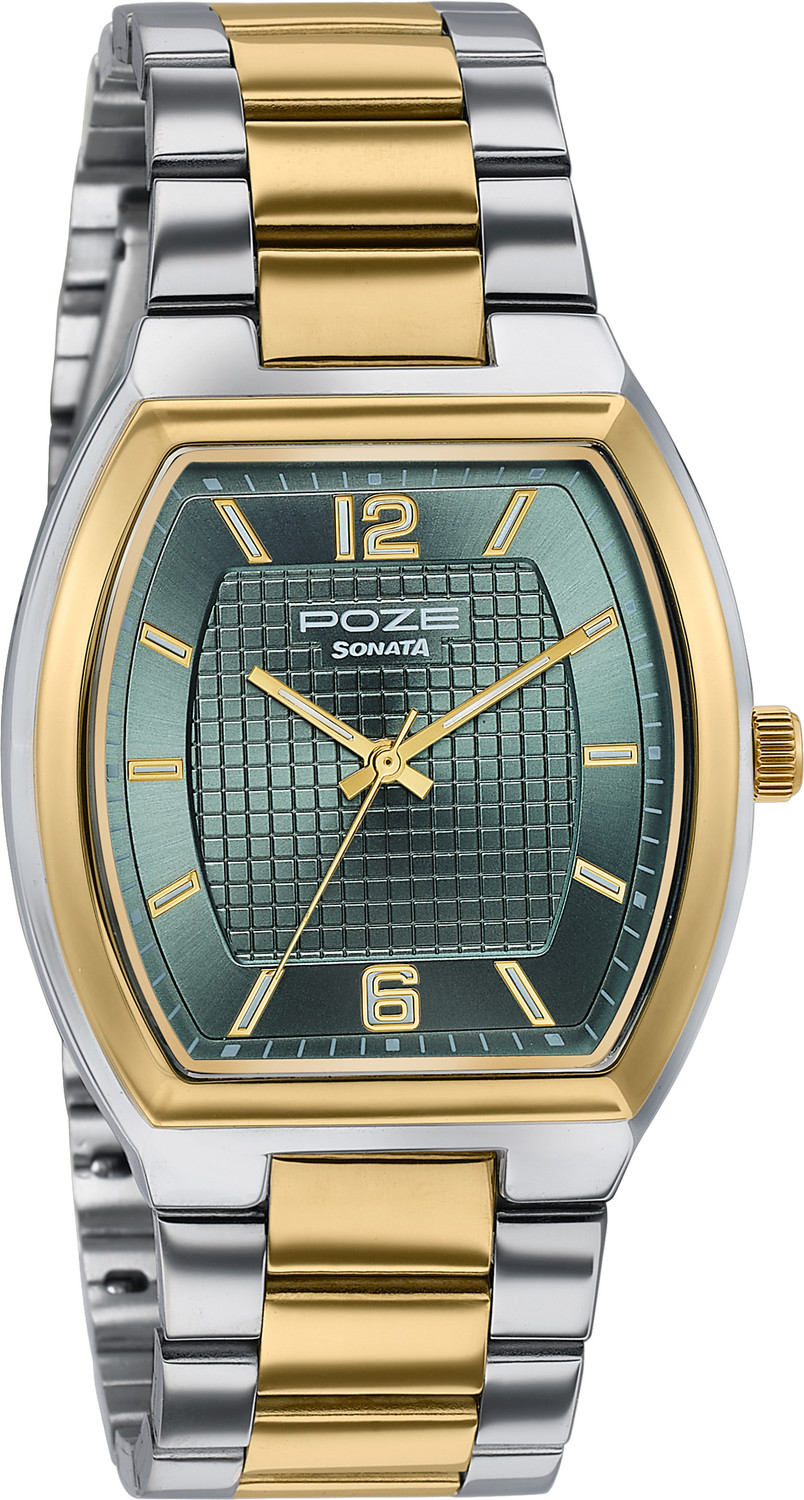 Image of SONATA Poze 8 Sonata Poze 8 Quartz Green Dial IPS+IPG 304SS Sheet Metal Strap Analog Watch - For Men