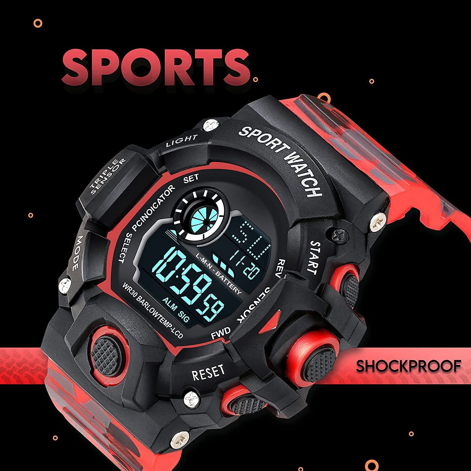 Image of selloria Red Strap 7 Lights Digital Watch - For Boys Digital Watch - For Boys