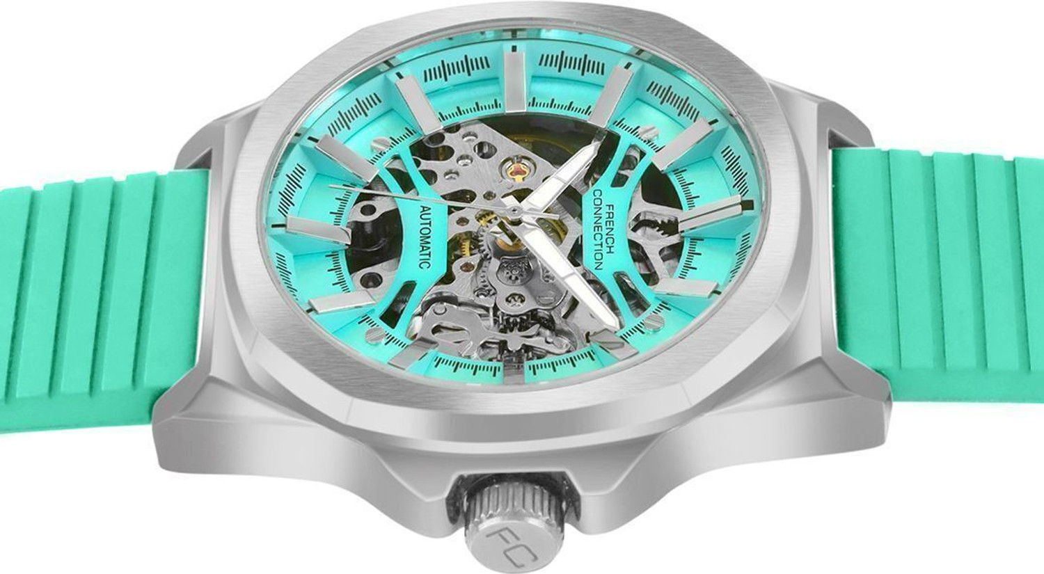Image of French Connection Mechalume MECHALUME See Through Tiffany Blue Round Dial | Men's Blue Automatic Watch Analog Watch - For Men