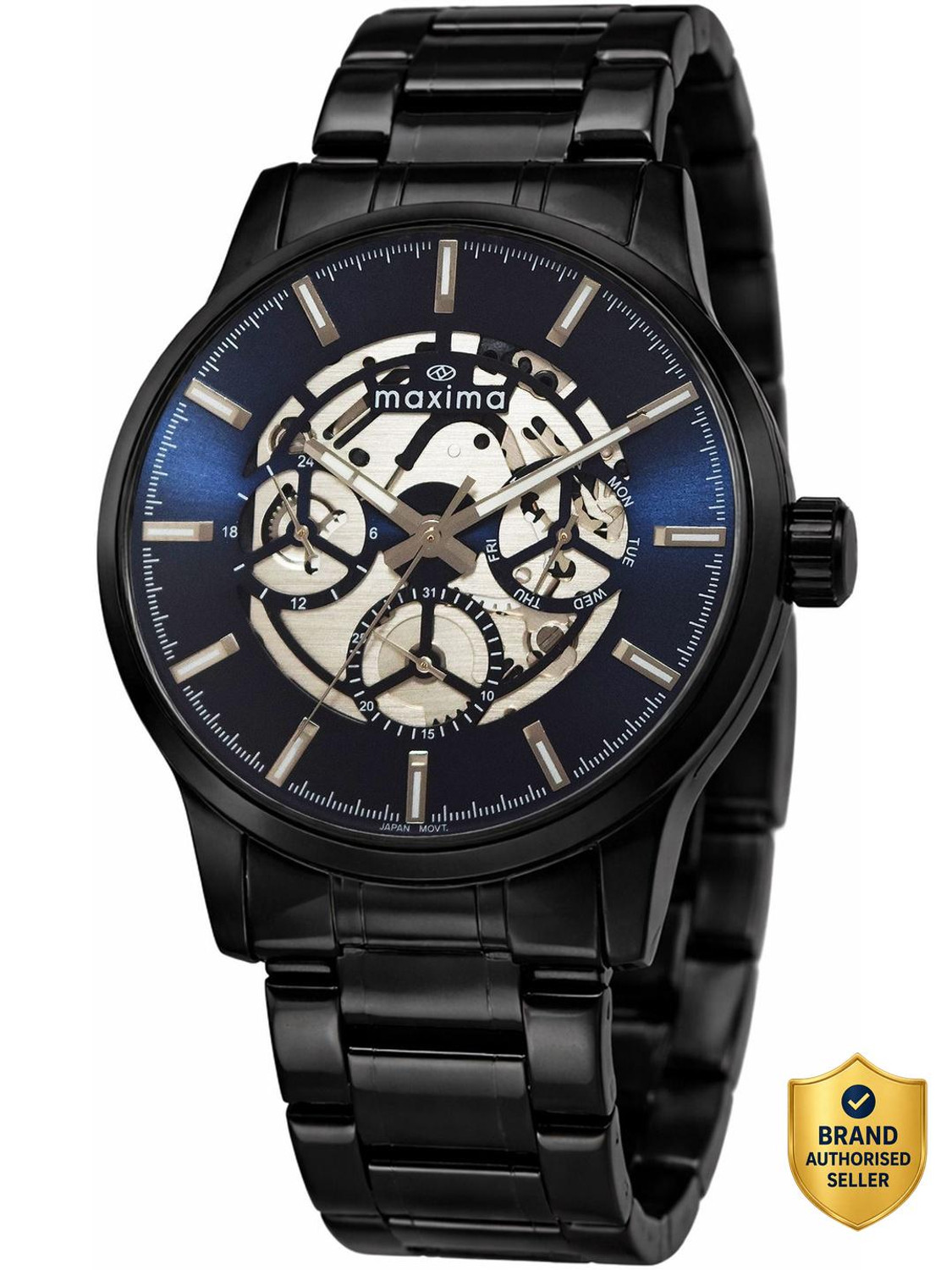 Image of MAXIMA Apex Collection Apex Men's Skeleton Analog Watch Blue Dial Black Metal Strap Analog Watch - For Men