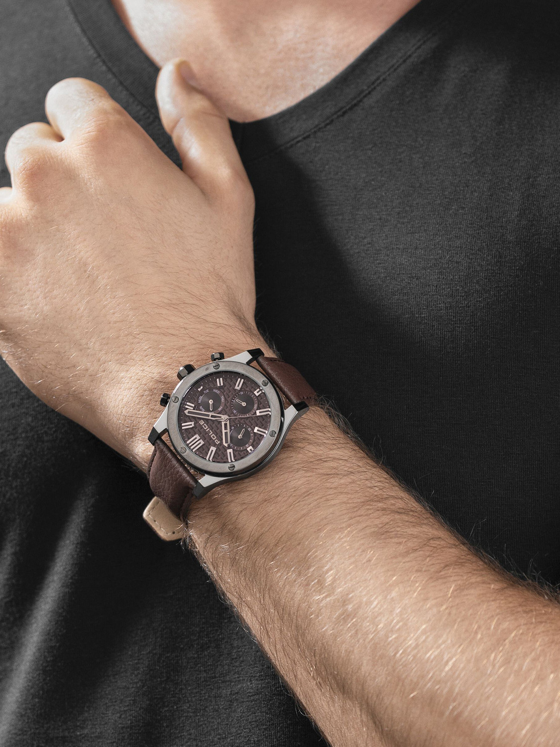 Image of Police Police Ss'23 Feb Launch Police Multifunction Maroon Dial Brown Leather Strap Analog Watch - For Men