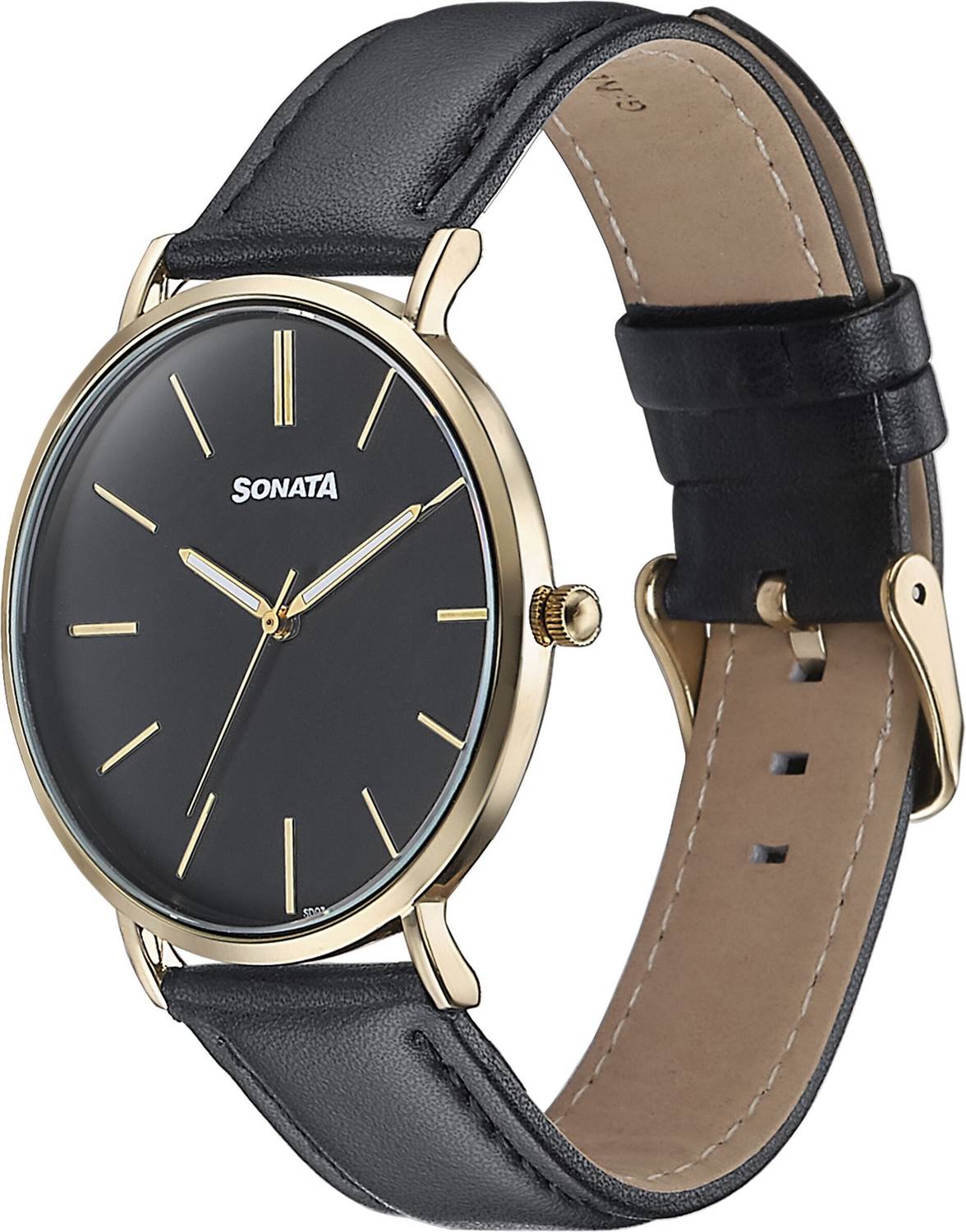 SONATA Black Dial Black Leather Strap Analog Watch - Image 5