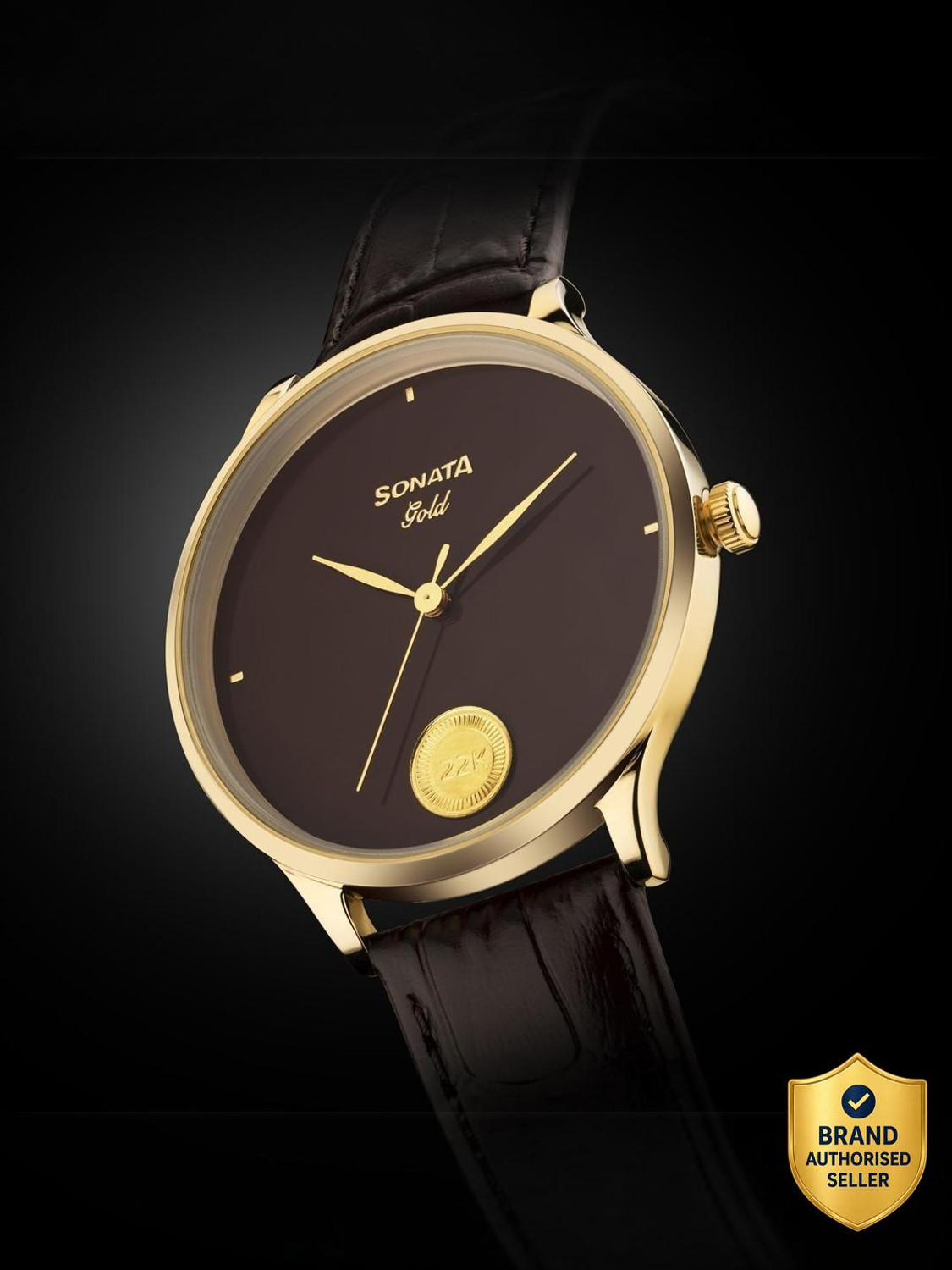 Image of SONATA Sonata - Gold AT 2026 Sonata Gold Regal Maroon Dial With 22 Karat Gold Coin on Dial Analog Watch - For Men