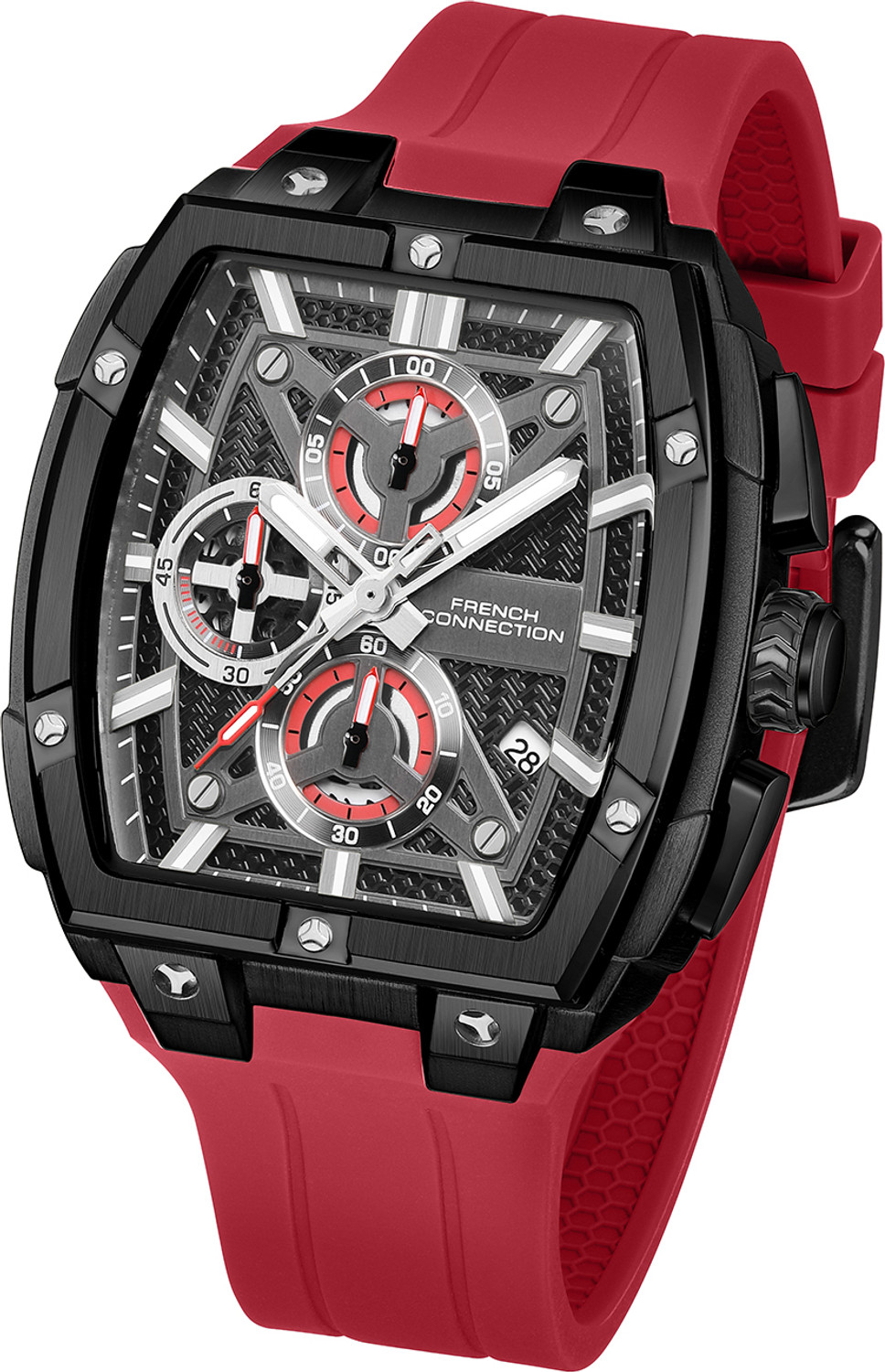 Image of French Connection FCM08R French Connection | Chronograph | Black Dial | Silicone Strap | FCM08R Analog Watch - For Men