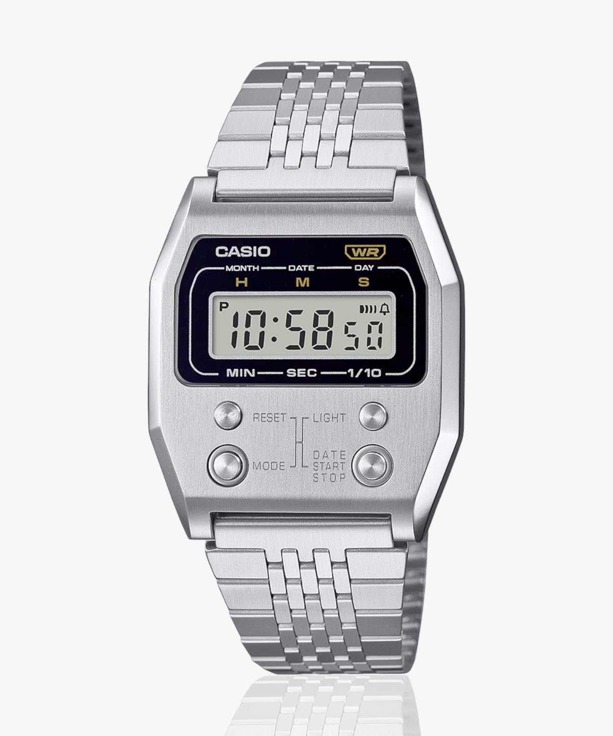 Image of CASIO A1100D-1DF Vintage Silver Dial Silver Stainless Steel Band Digital Watch - For Men & Women