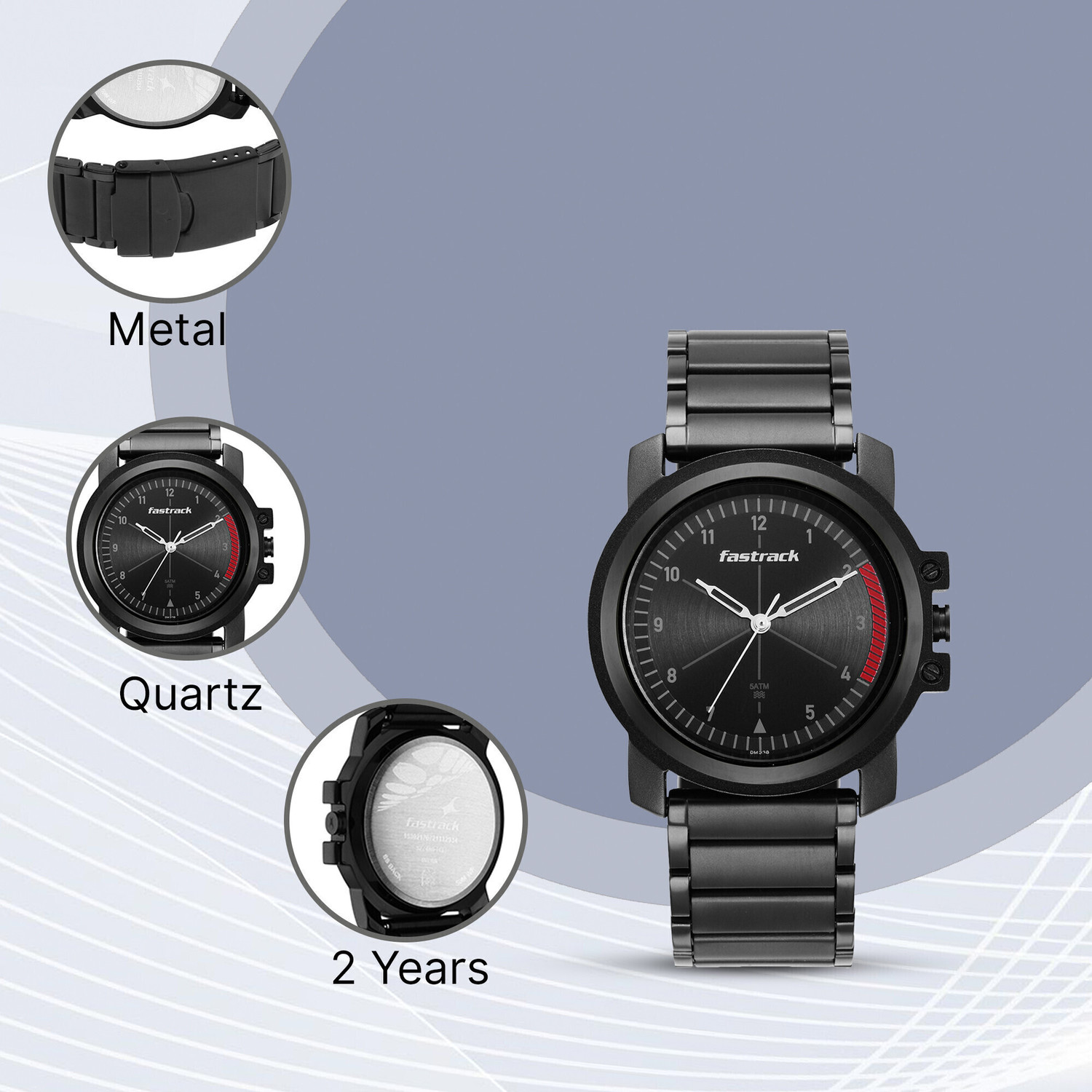 Image of Fastrack Fastrack Stunners Black Dial Black Metal Strap Analog Watch - For Men