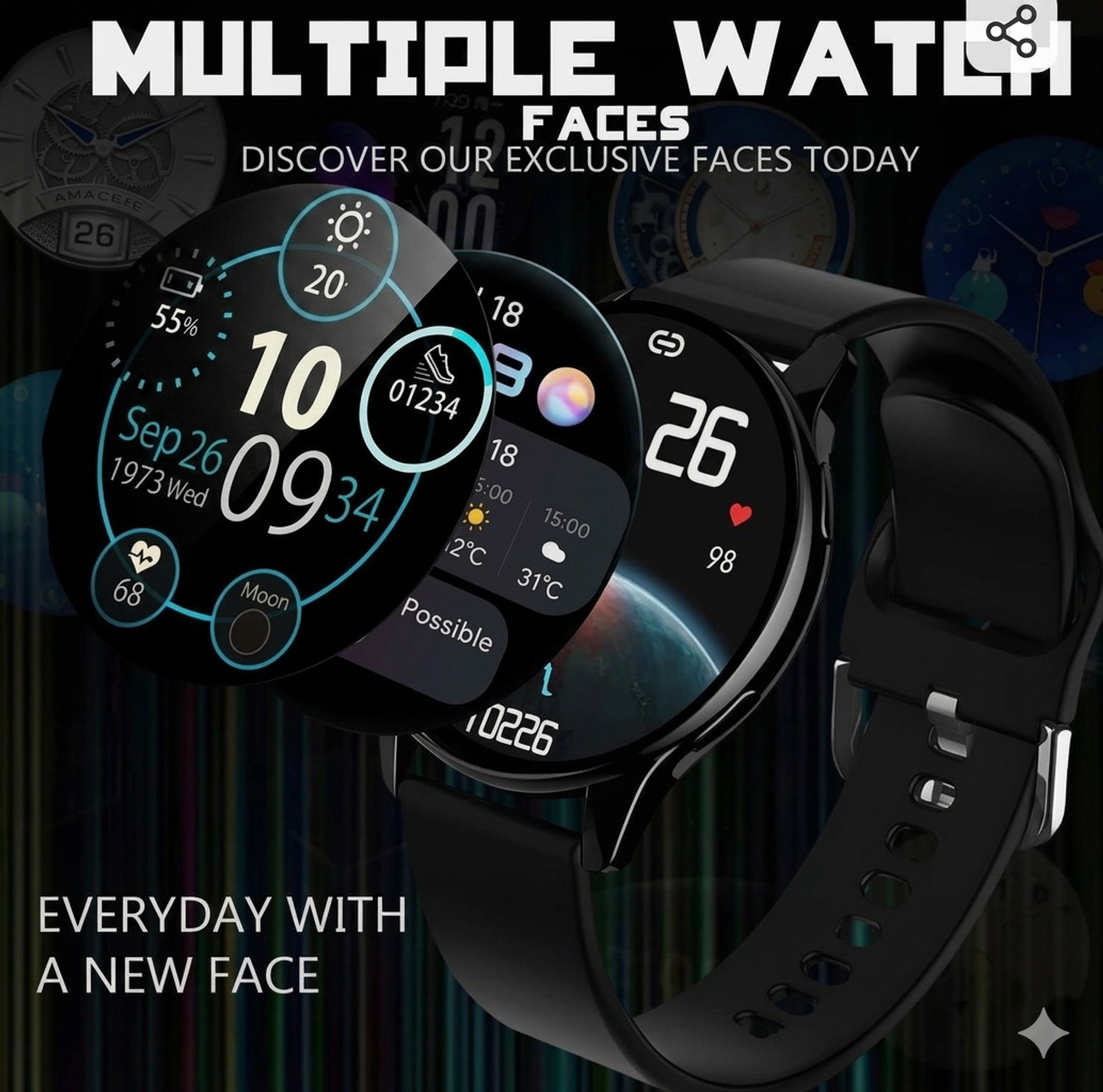 Image of ROXTO SMART ROUND BLACK SPORTS WATCH FOR MAN AND WOMEN ROUND BLACK SMART WATCH6 Digital Watch - For Men & Women